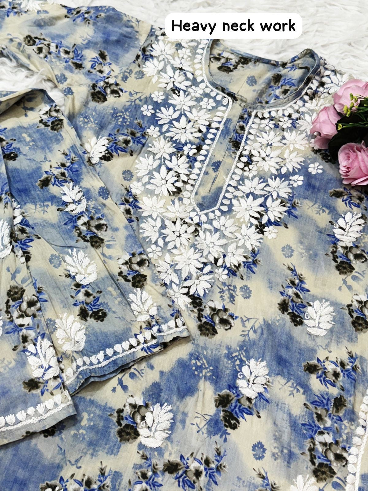 Rich Work Pure Mul cotton Kurti And handwork plazzo