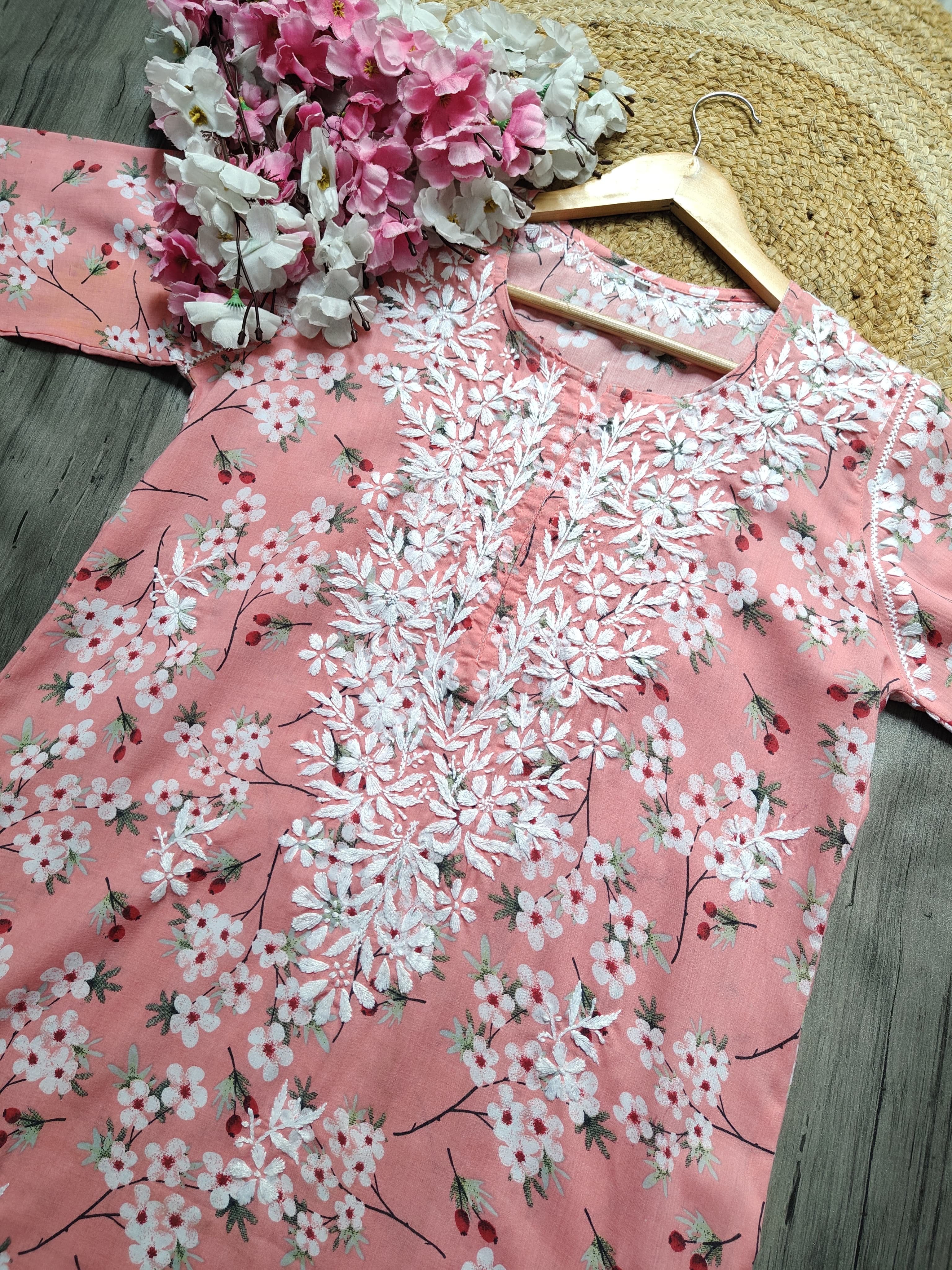 Lightweight Floral Print Summet Mulmul Kurta