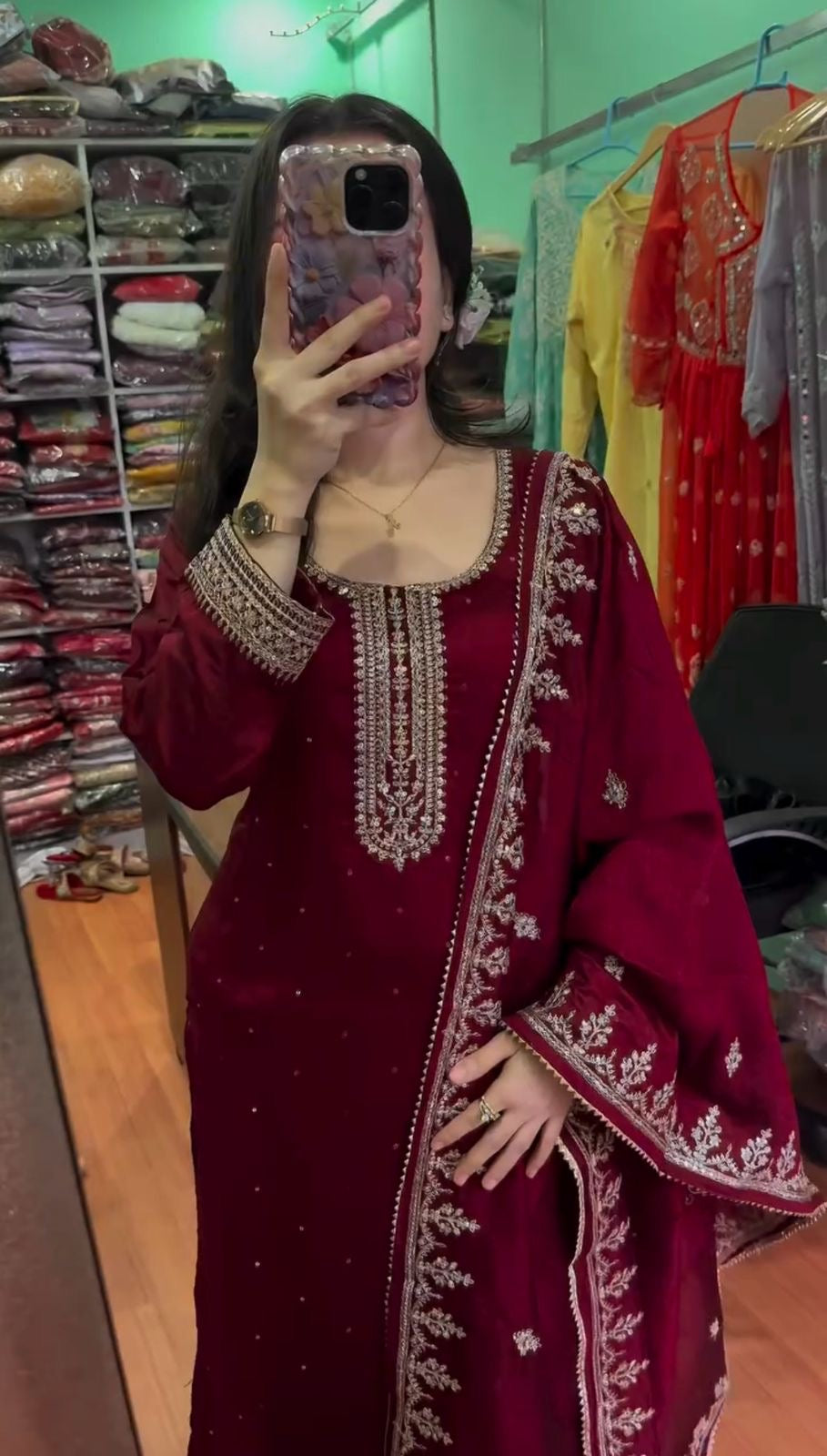 Royal Maroon Heavy embroidered Suit Set
