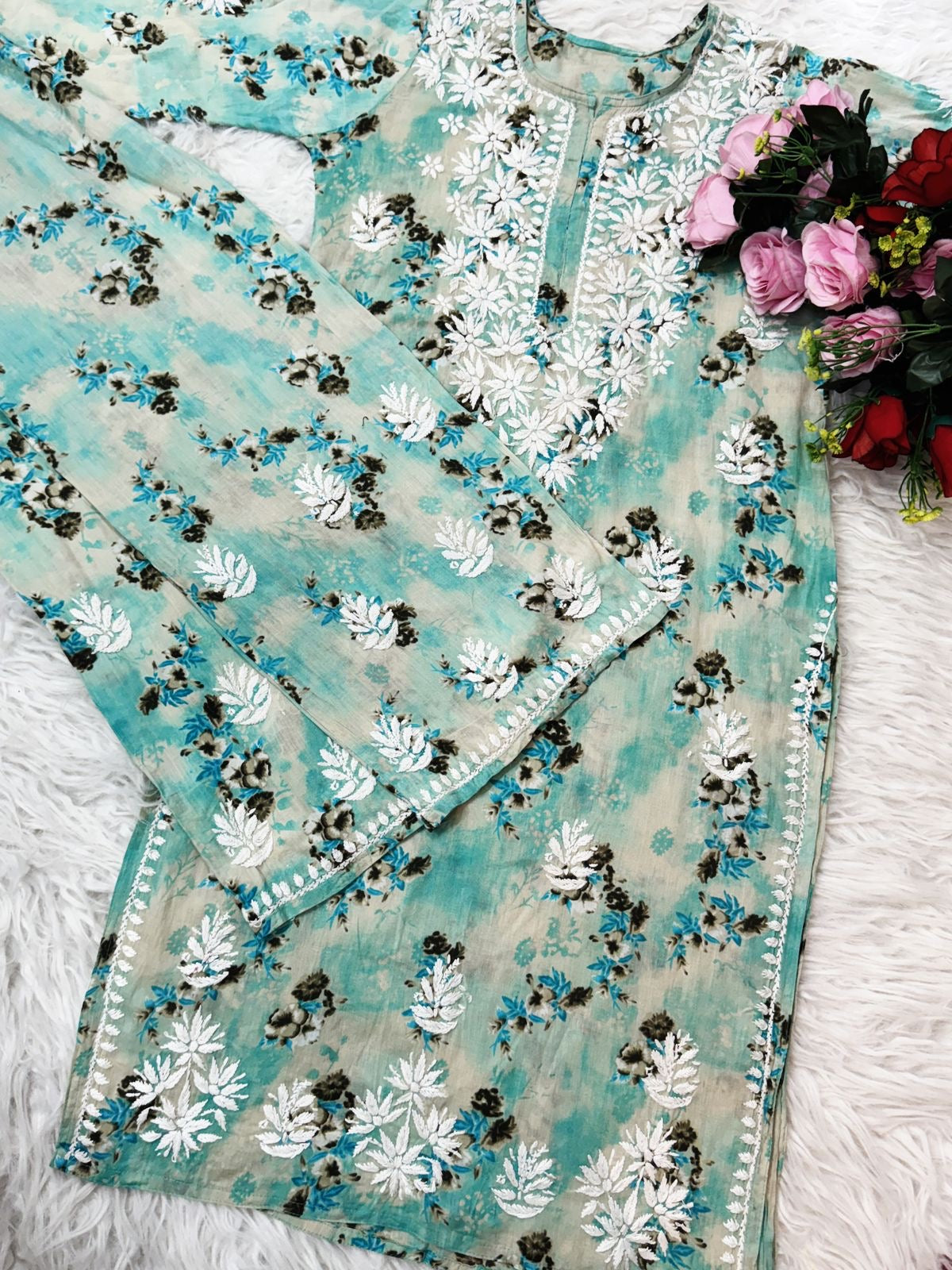 Rich Work Pure Mul cotton Kurti And handwork plazzo