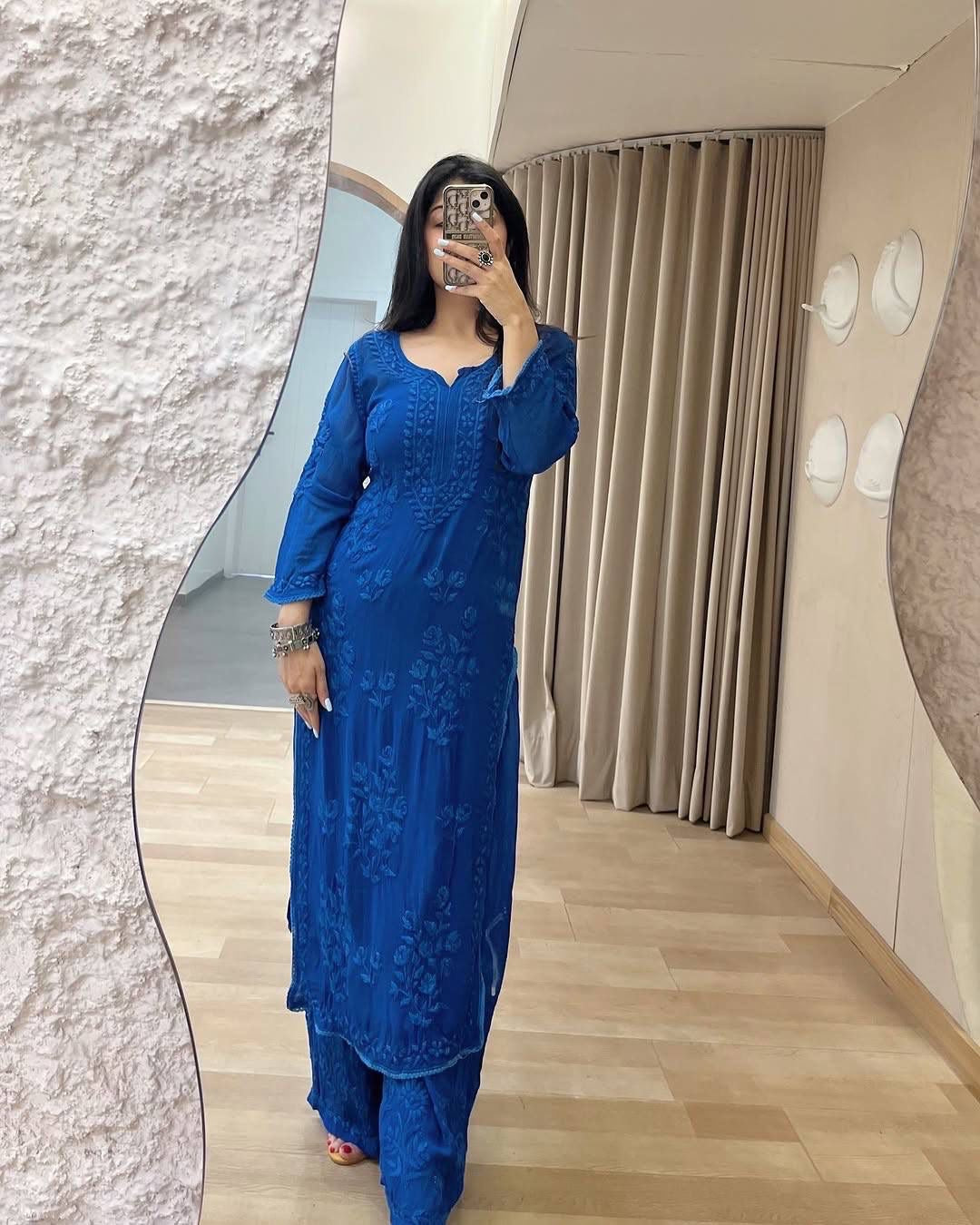 Zara Navy Blue Soft Georgette 2pc Set