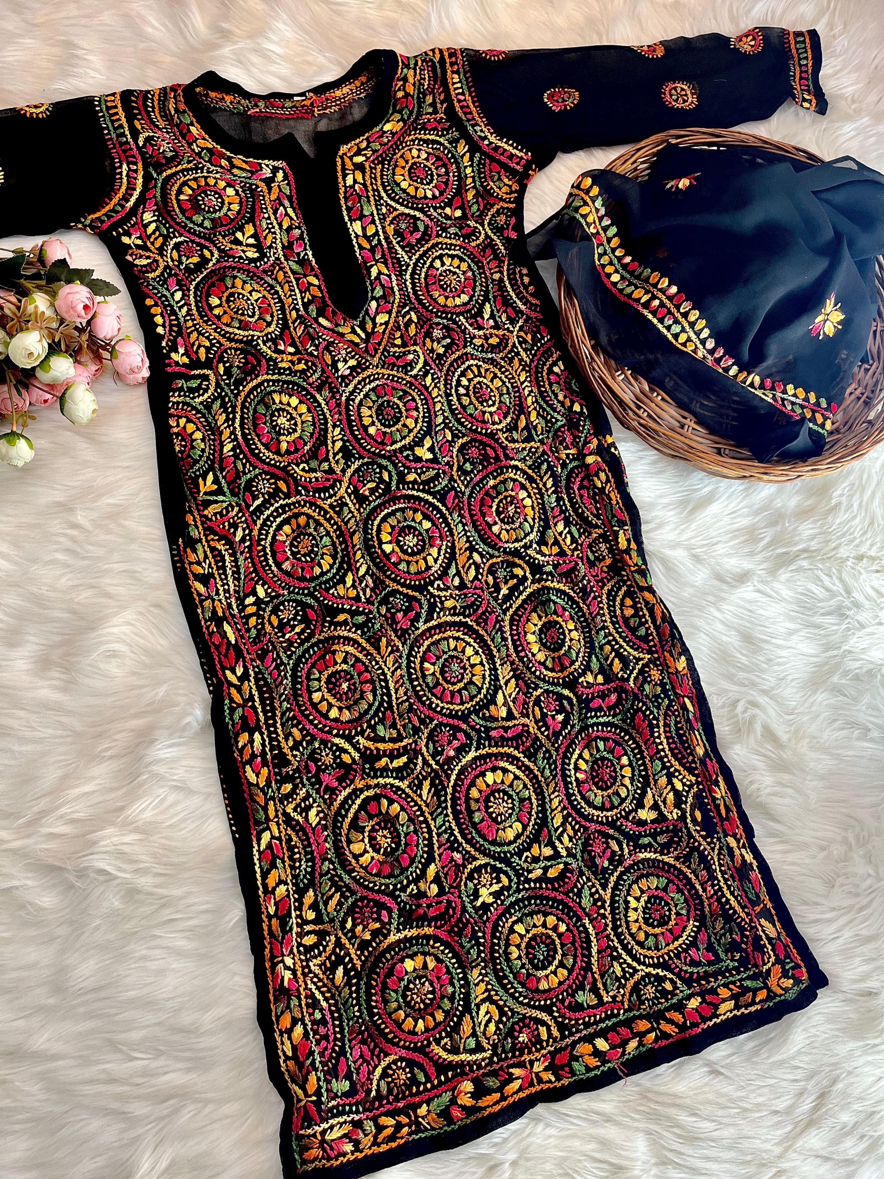 Georgette Multi Thread Ring Jaal kurti & Dupatta