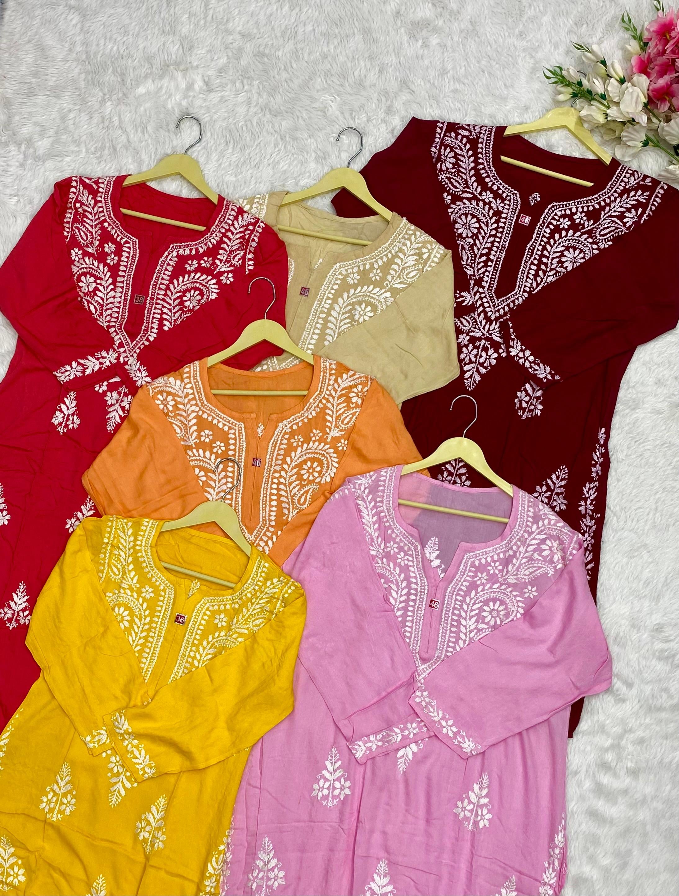 Rayon Soft Kurtis with White embroidery