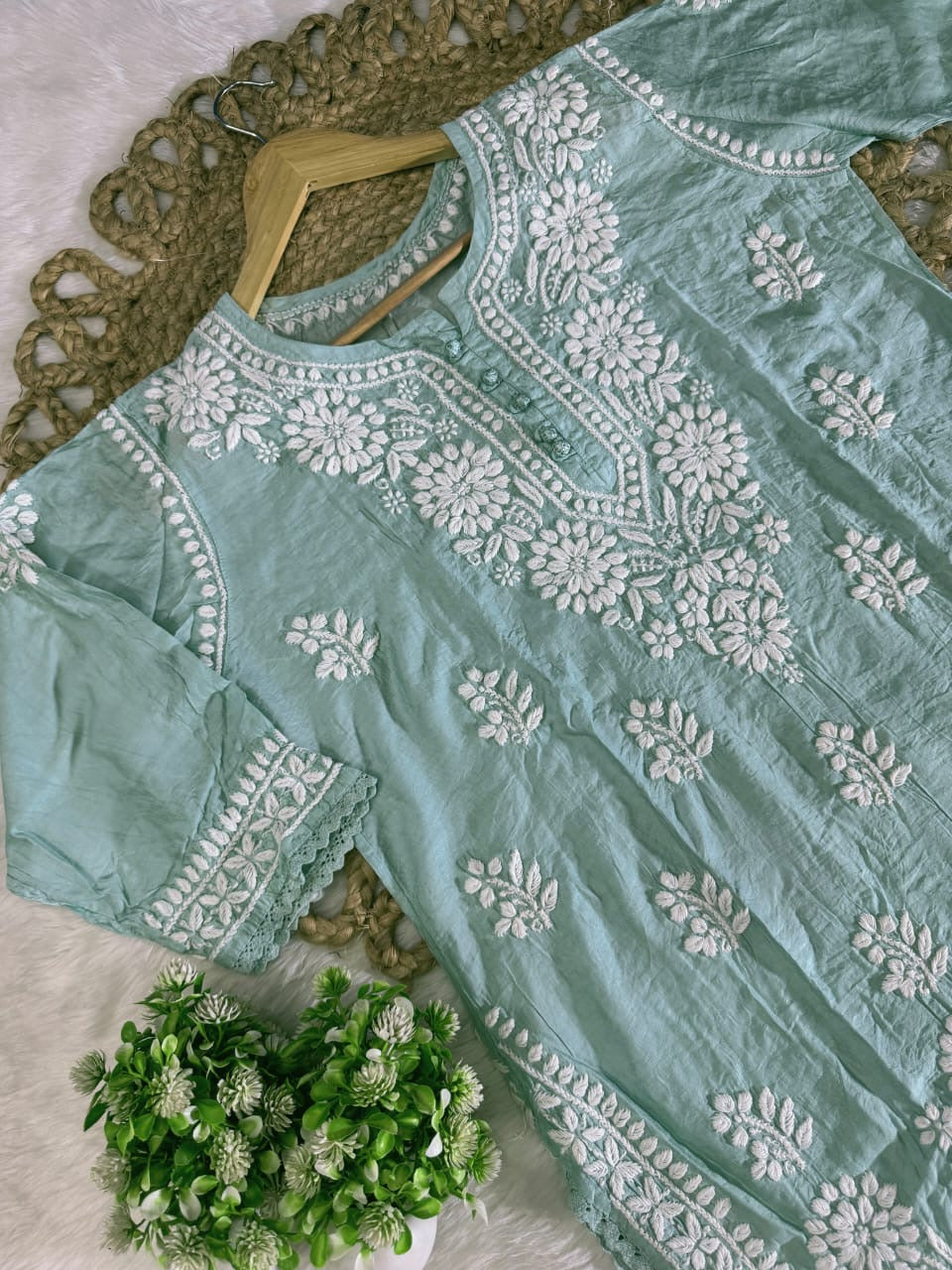 Chanderi Afghani Border Side less Set