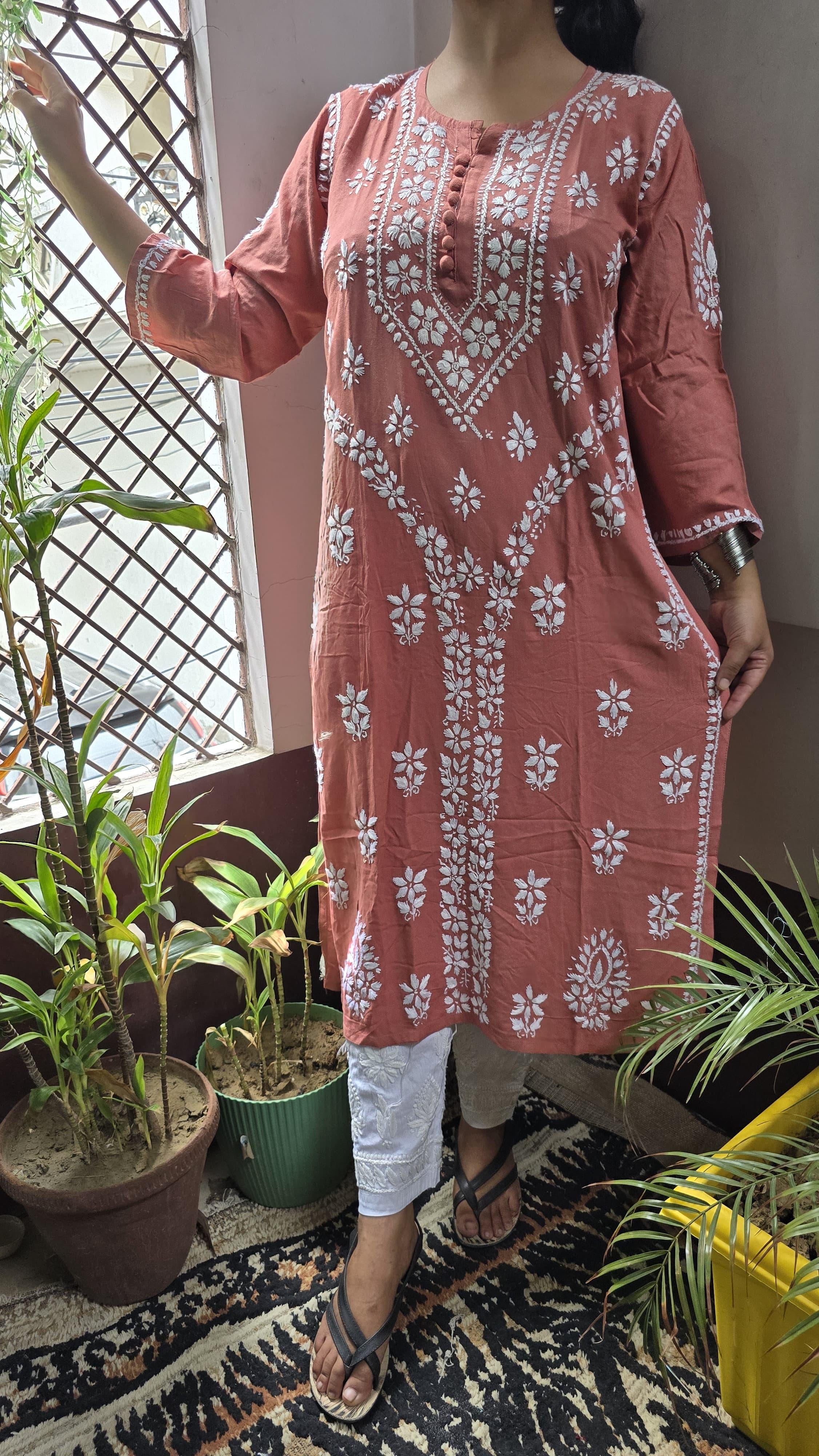 Rayon Hand heavy Work Kurti With pant