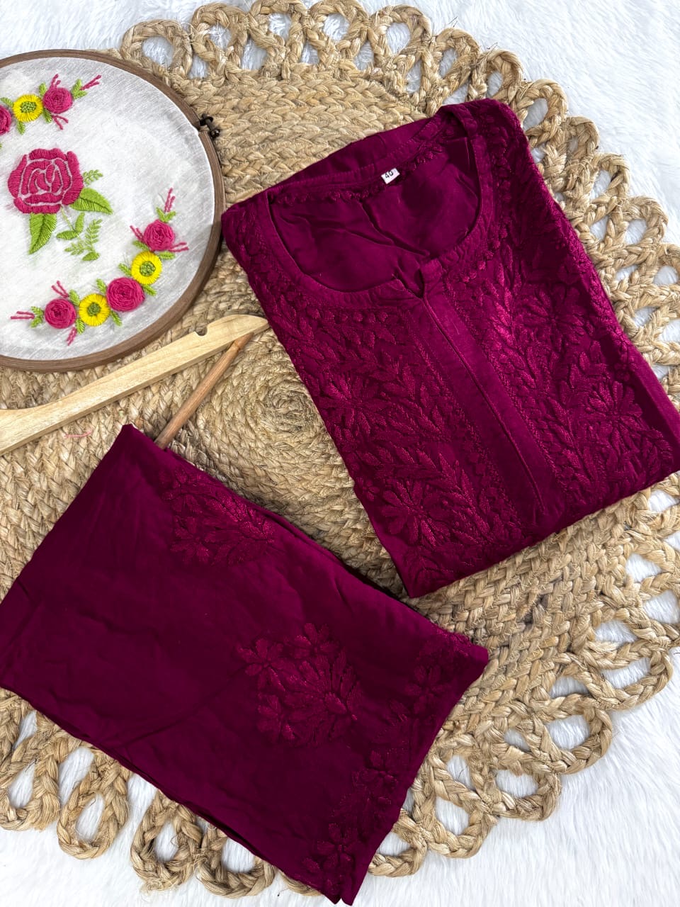 Rangrez Luxury Feel Rayon Kurta and Free size plazzo