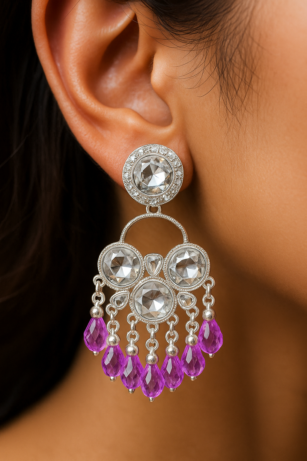 Gulab Queen Oxidized Drop Earrings โ Pink Gem Edition