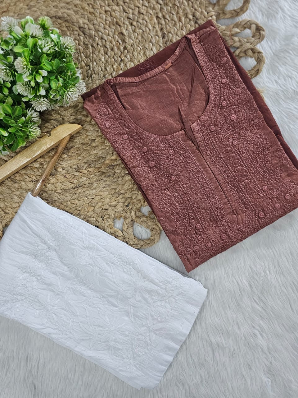 Exclusive chanderi dual shades machine work kurti