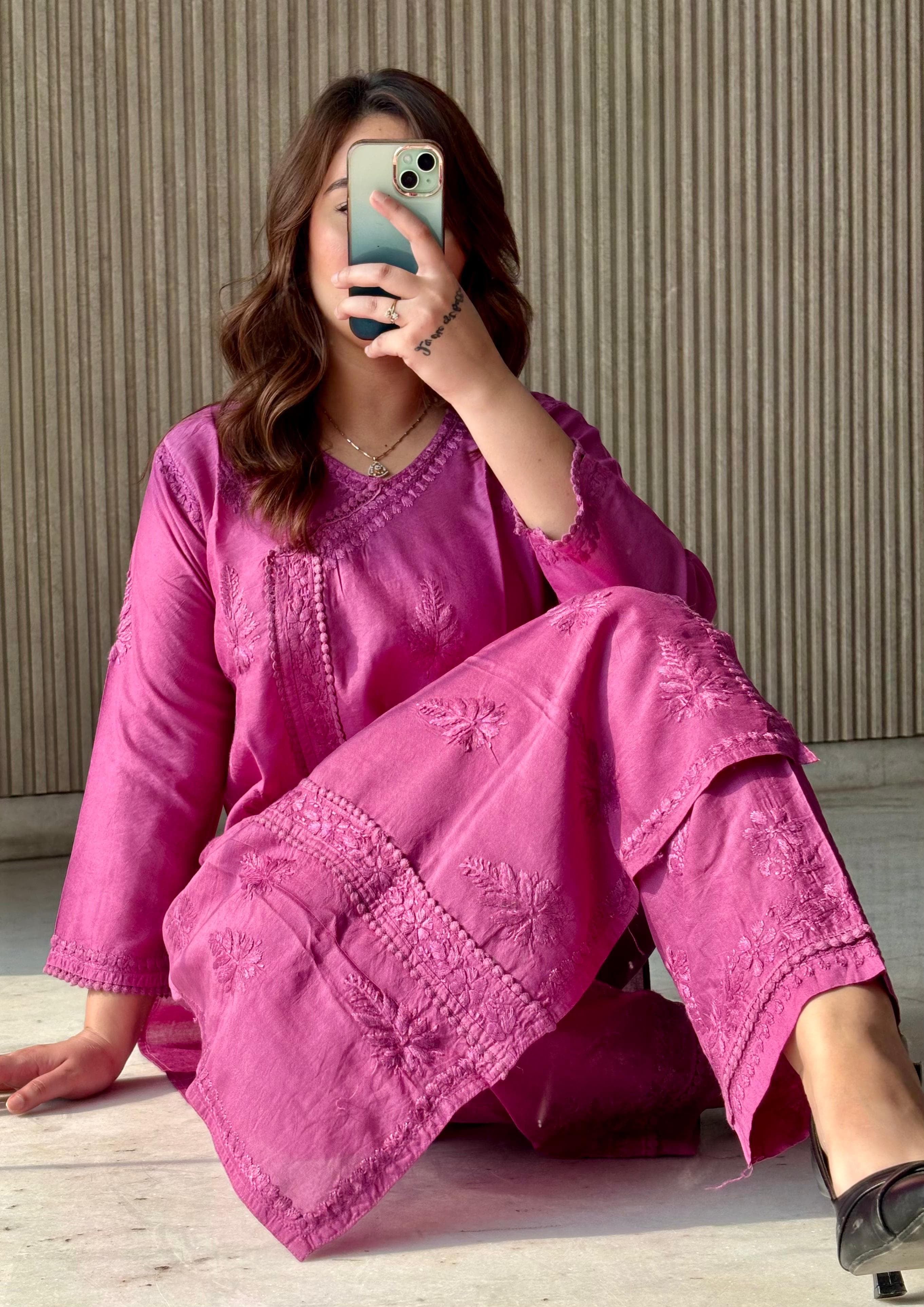 soft Chanderi Angarkha-style kurti