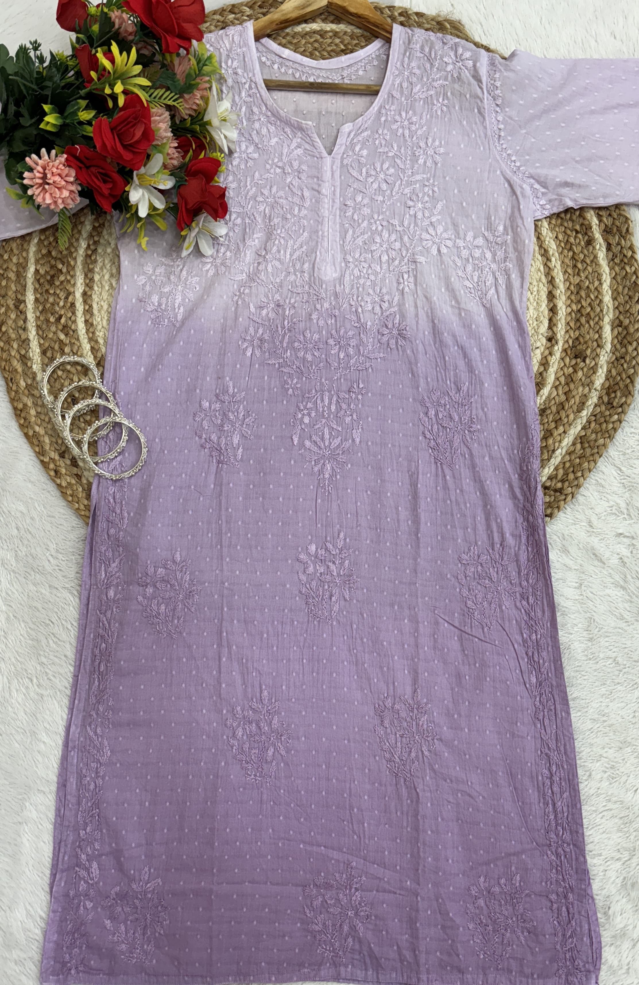 Premium Dobby Cotton Dyeable Dual Shade Kurtas With Free size Pant