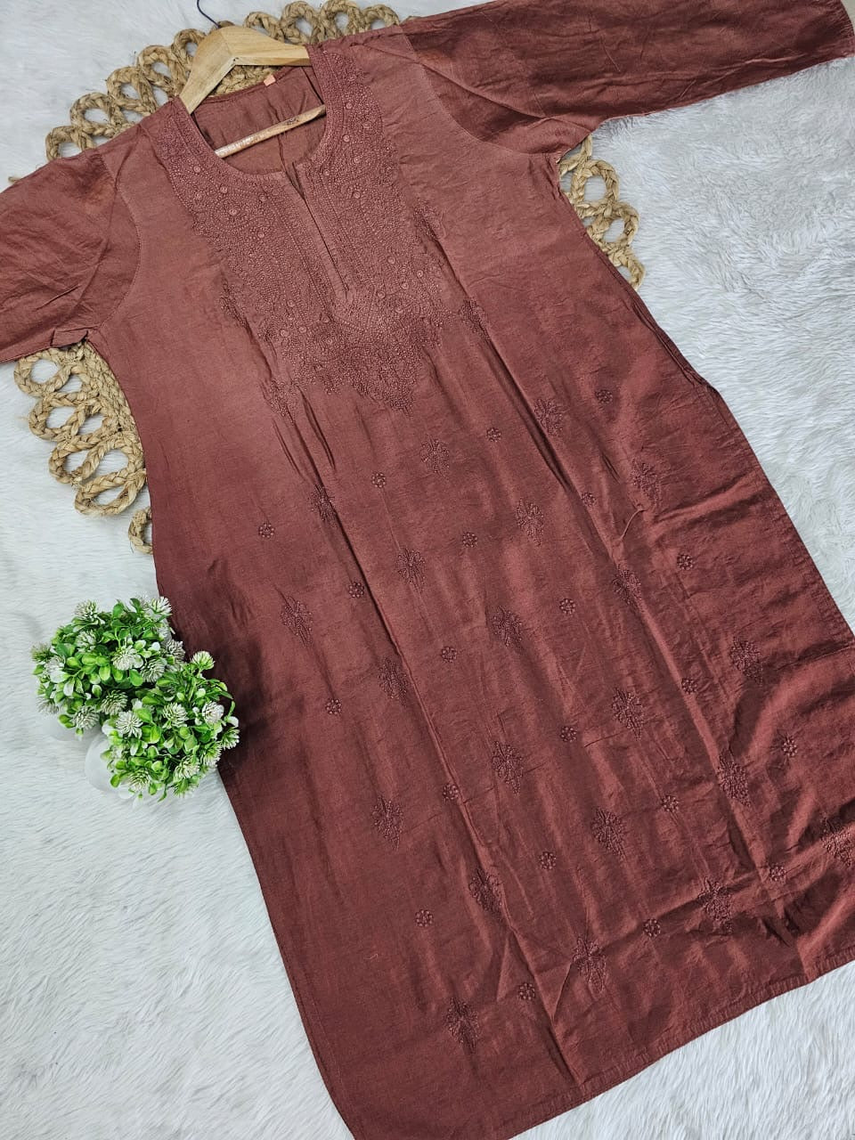 Exclusive chanderi dual shades machine work kurti