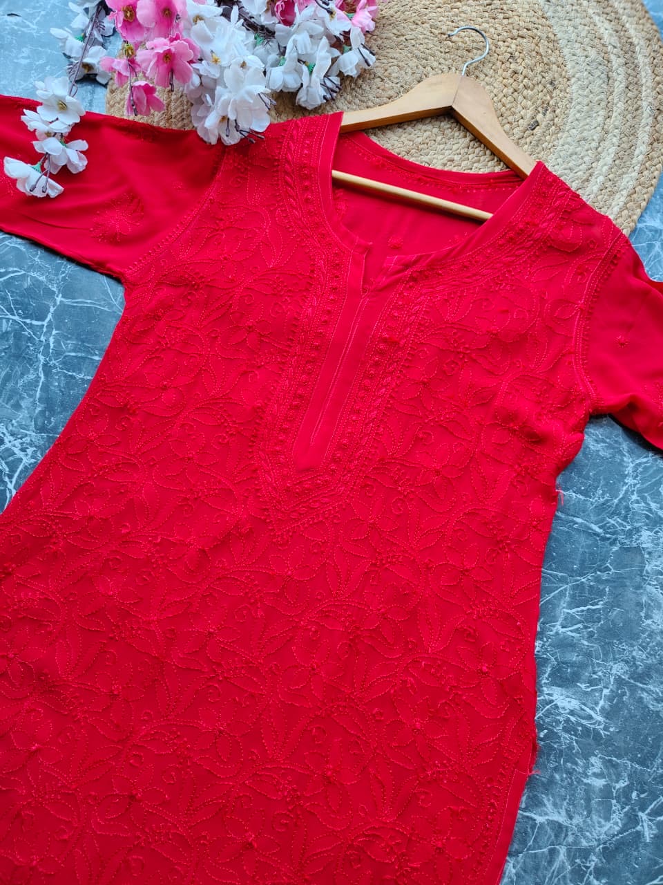 Premium viscose kurti With resham jaal allover work