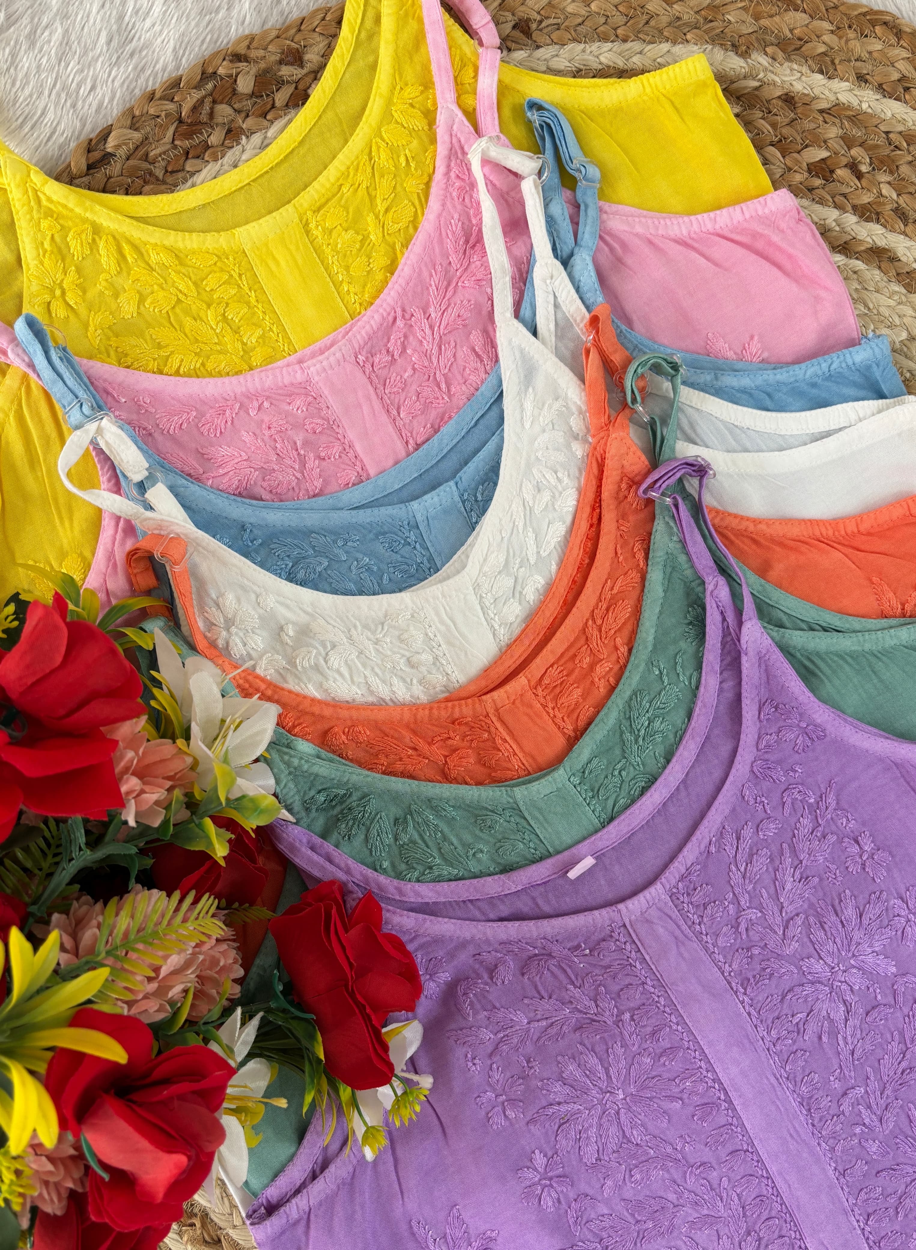 Ghass patti Hand Work sleevless Rayon long top