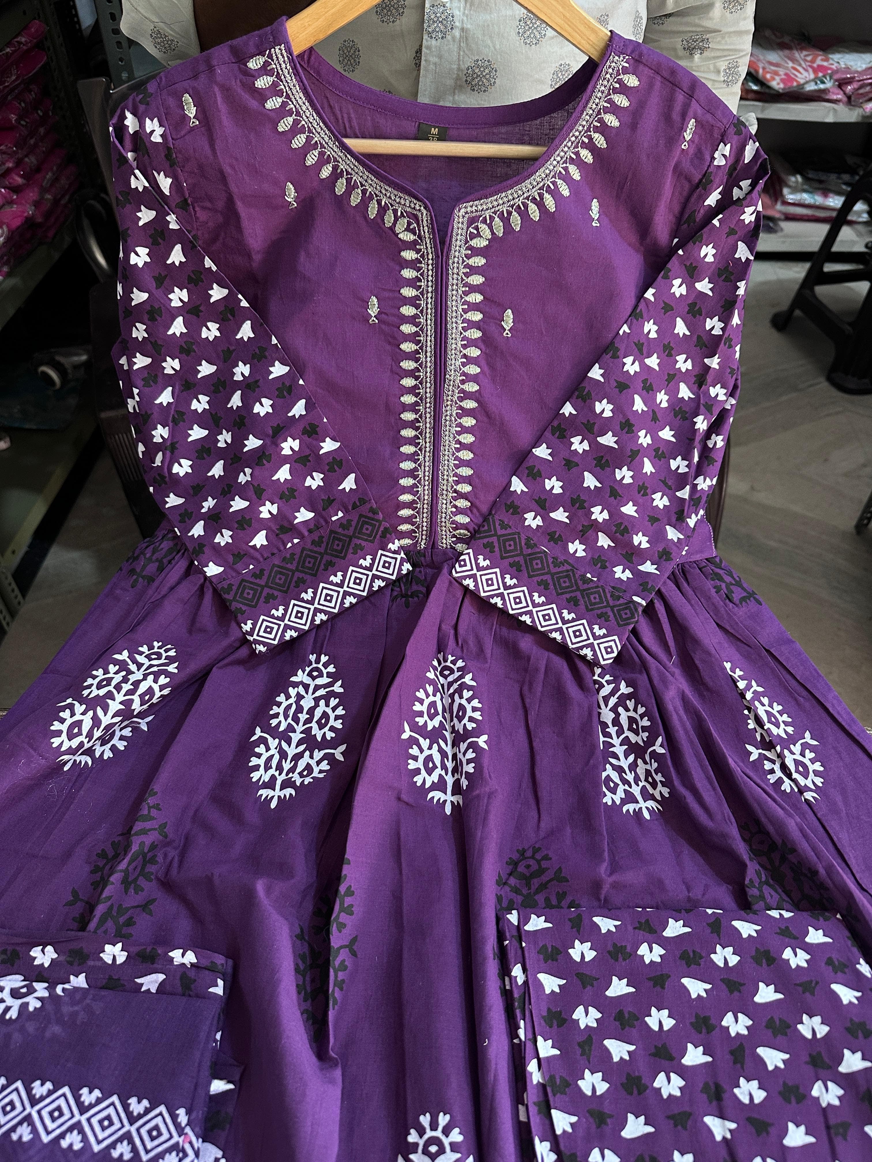 Purple Flaired Anarkali Suit Set