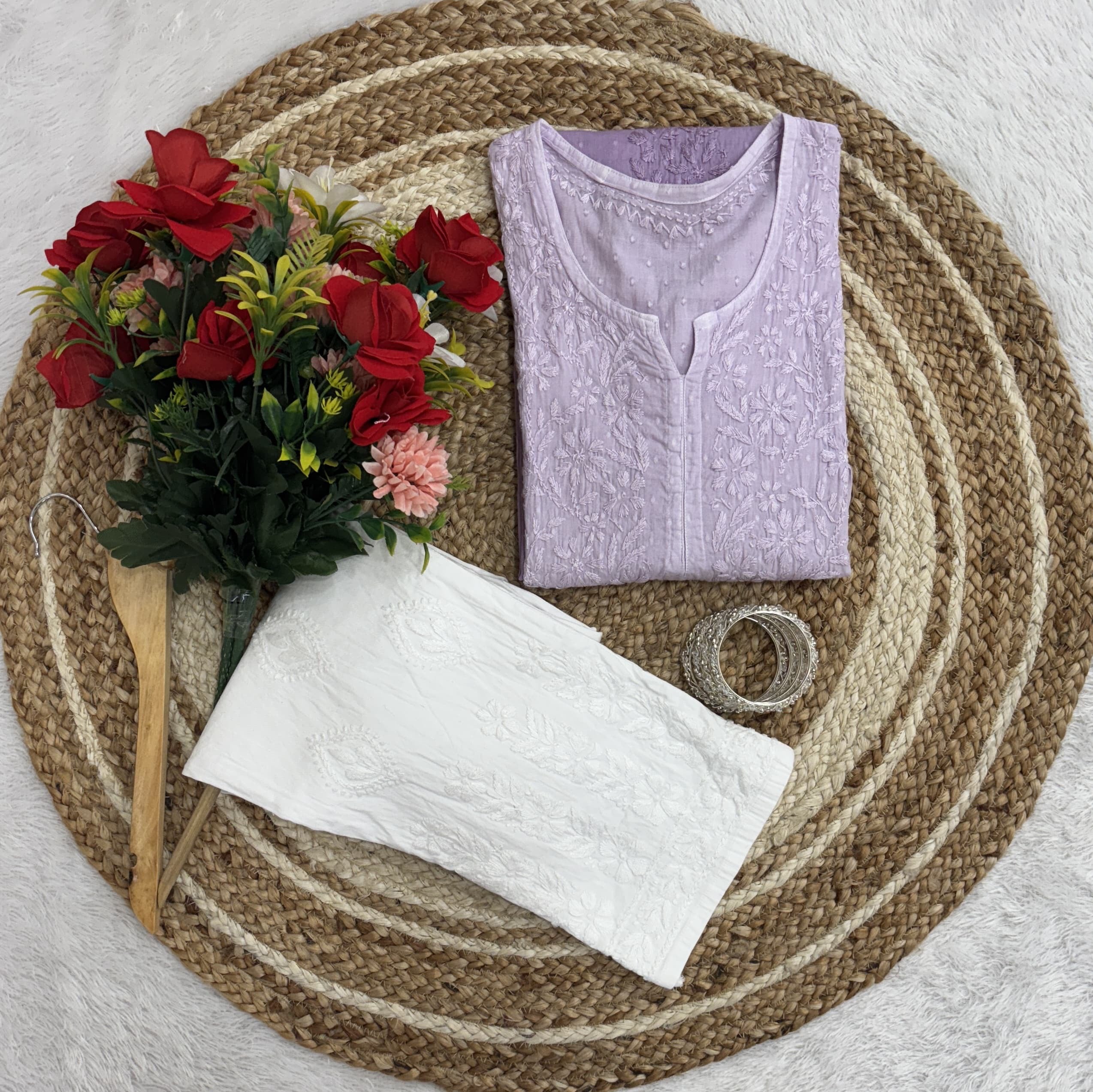 Premium Dobby Cotton Dyeable Dual Shade Kurtas With Free size Pant