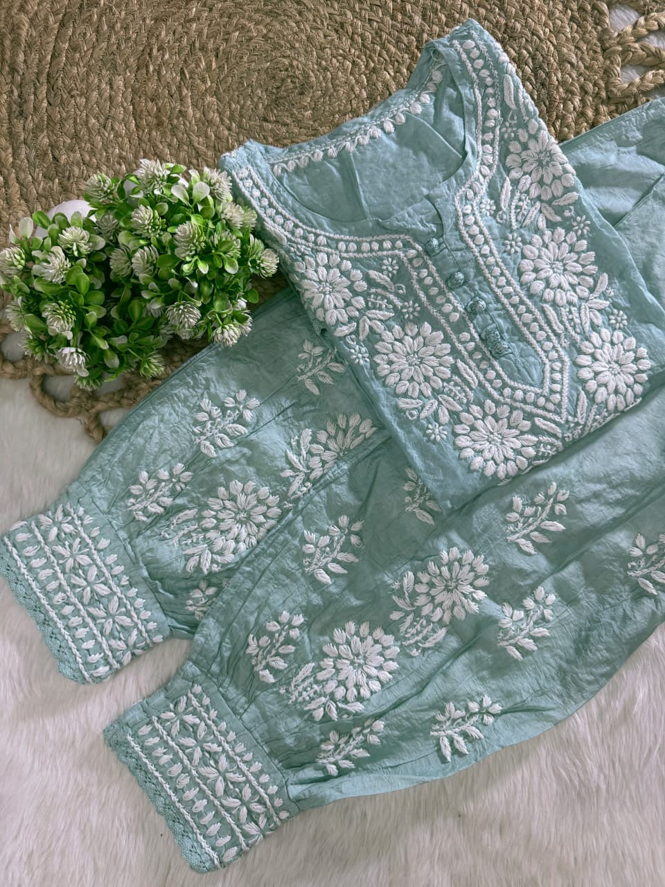 Chanderi Afghani Border Side less Set