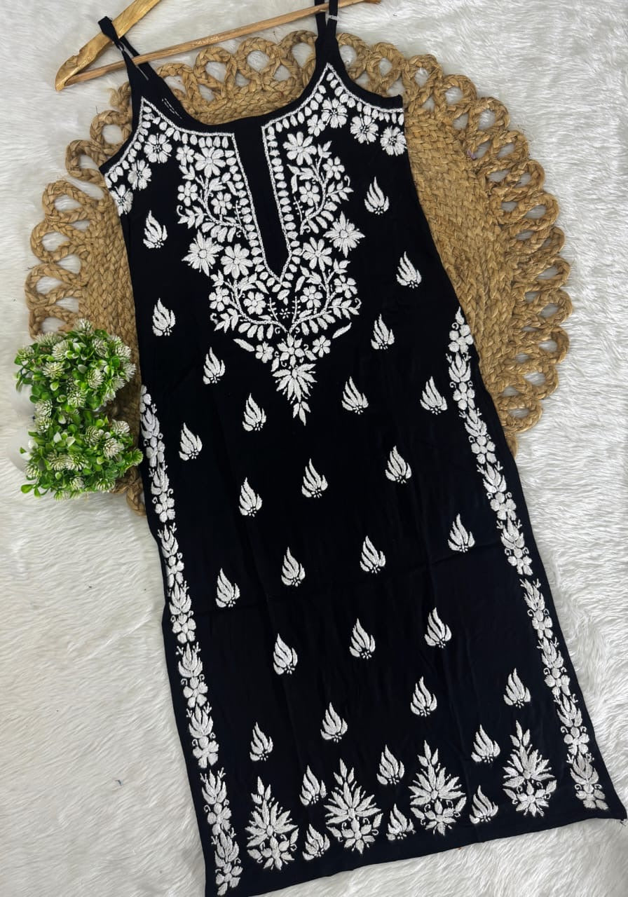 Sleeveless Rayon Kurti with Embroidery