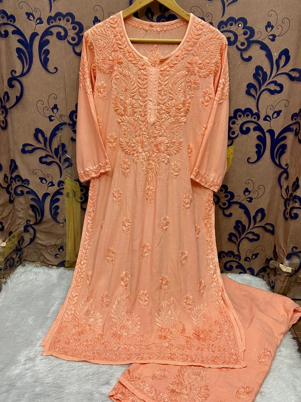 3D Work Plazzo Set Premium Heavy silky Reyon Kurti Plazzo Dupatta Set