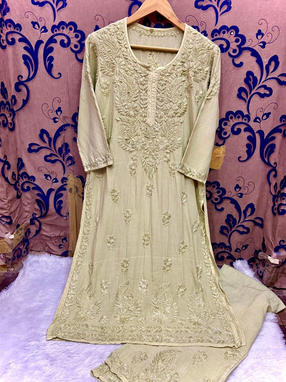 3D Work Plazzo Set Premium Heavy silky Reyon Kurti Plazzo Dupatta Set