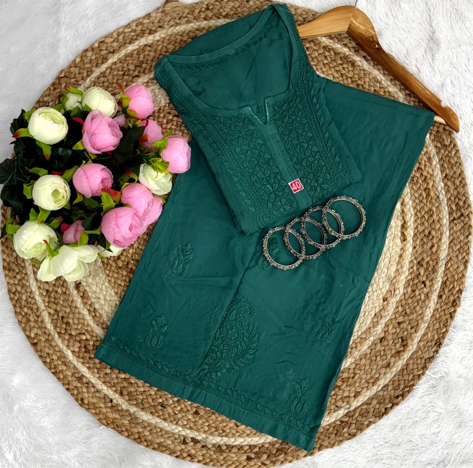 Anchor Thread Beautiful 3D Panel Hand Work Modal Kurti & Plazo Set