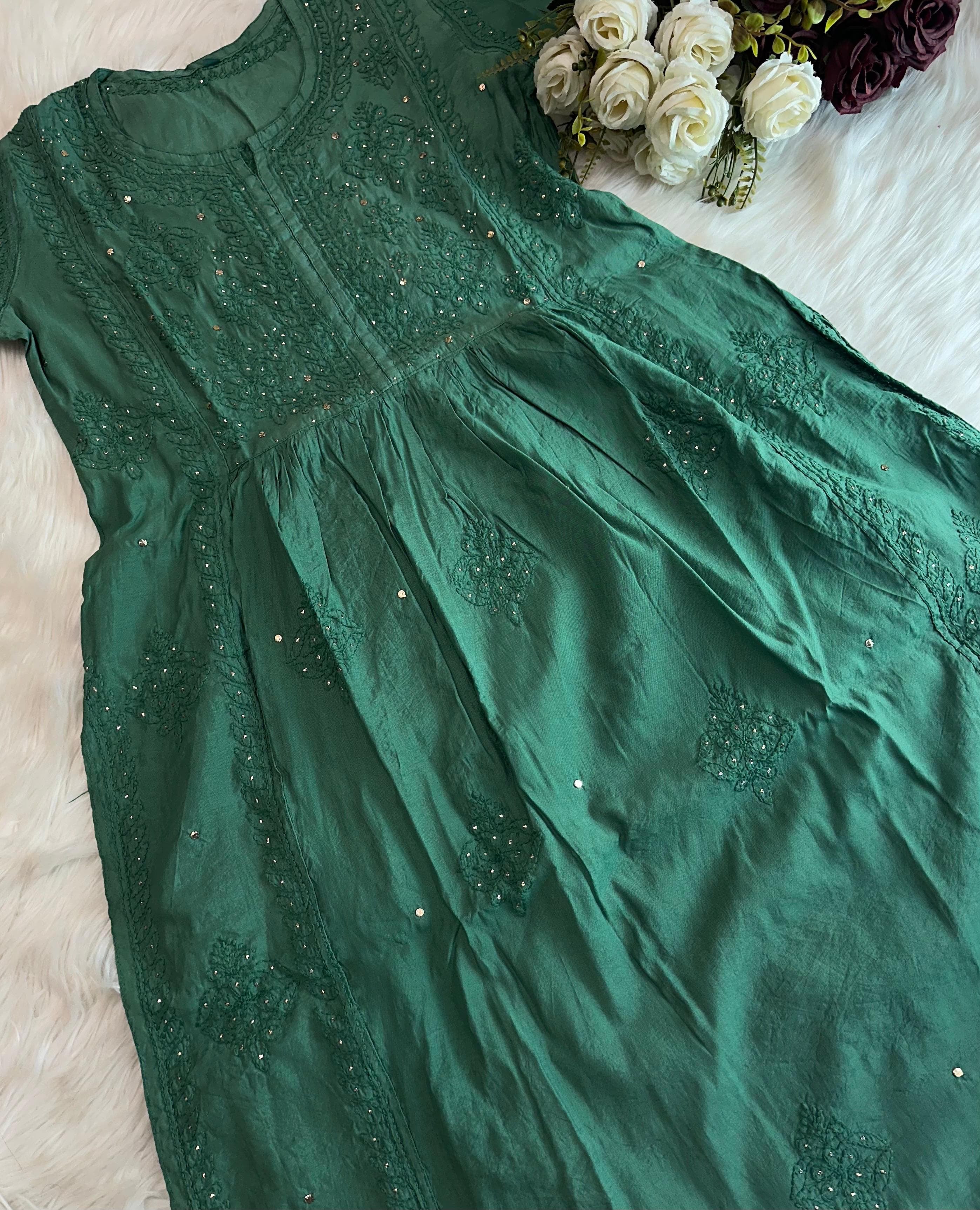 nyra chanderi mukaish kurti with bhakiya phanda work