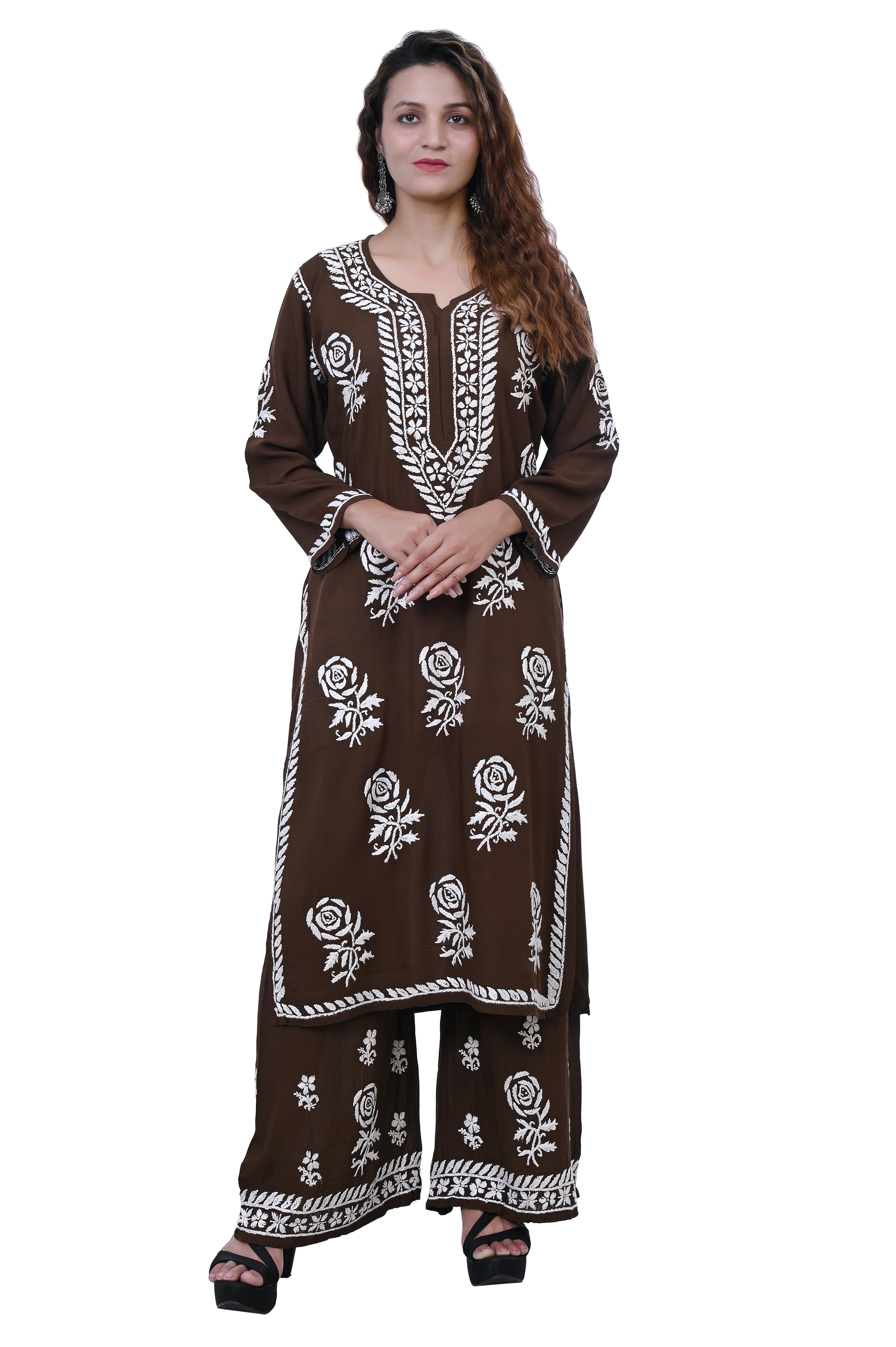 Modal Cotton Hand white thread embroidered Co-ord