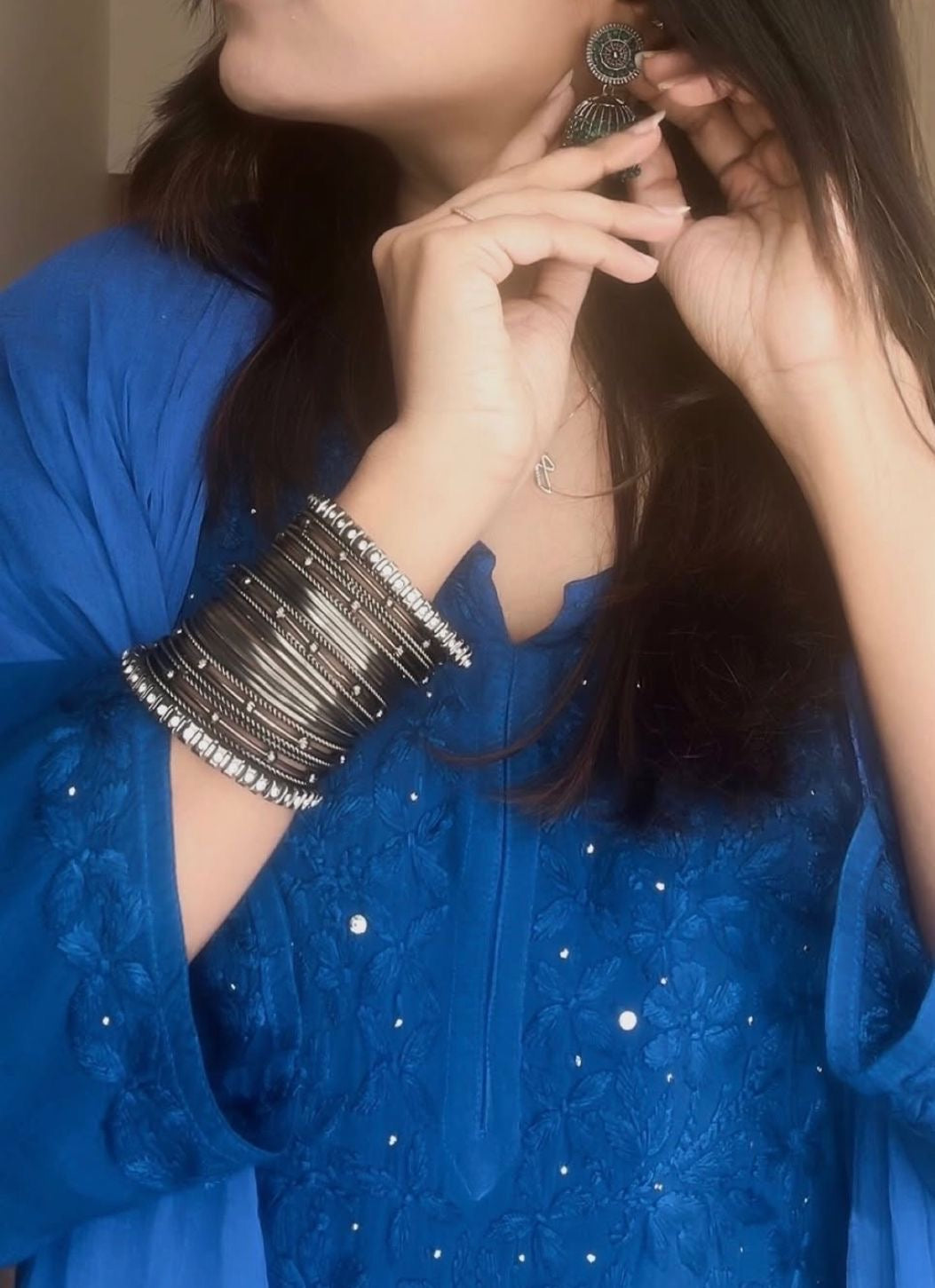 Zoya 3pc Set Golden Muqaish Work Chikankari Hand worked