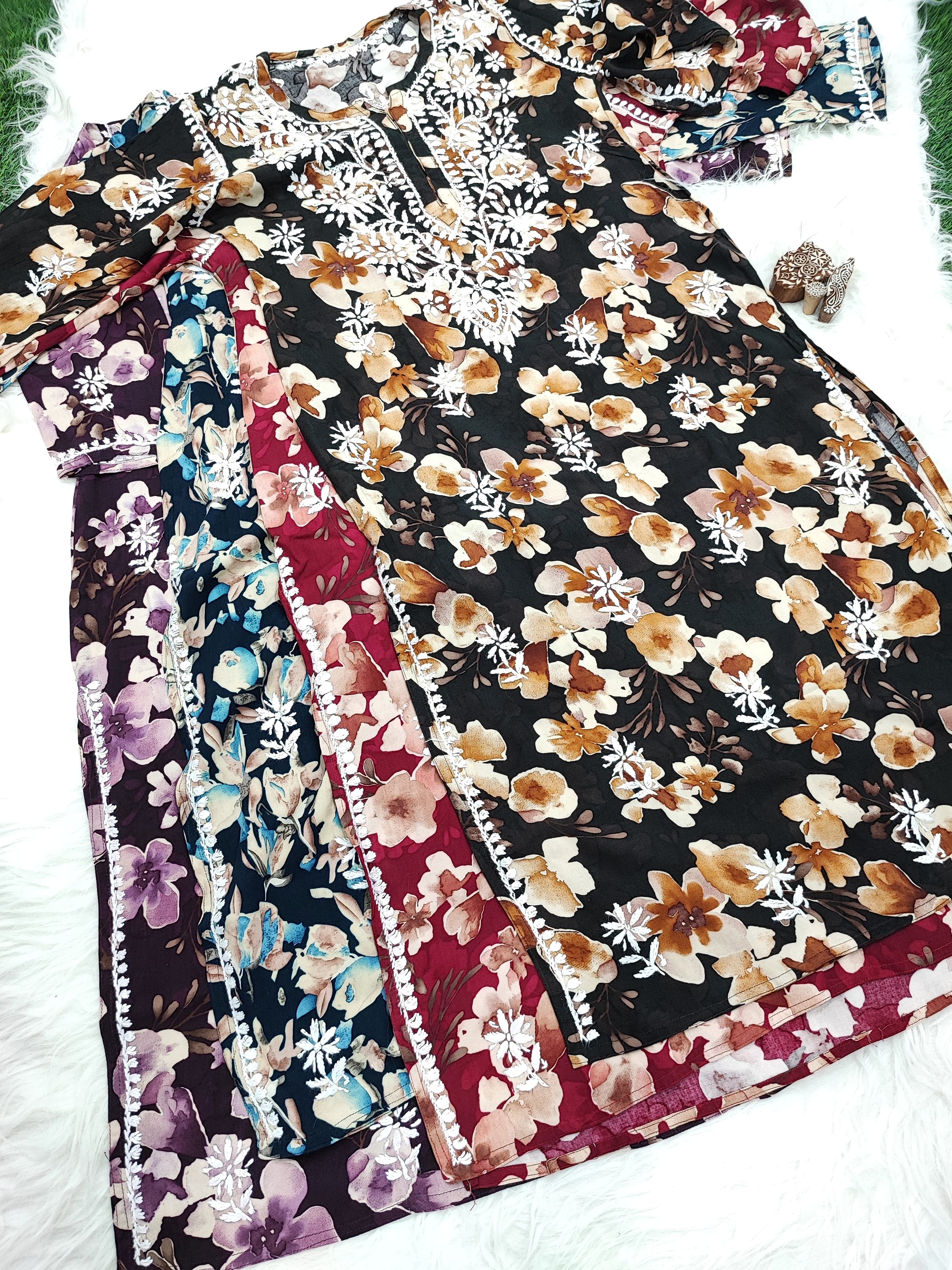 Iron Free Comfy Perfect Ready Chikan Floral Kurta