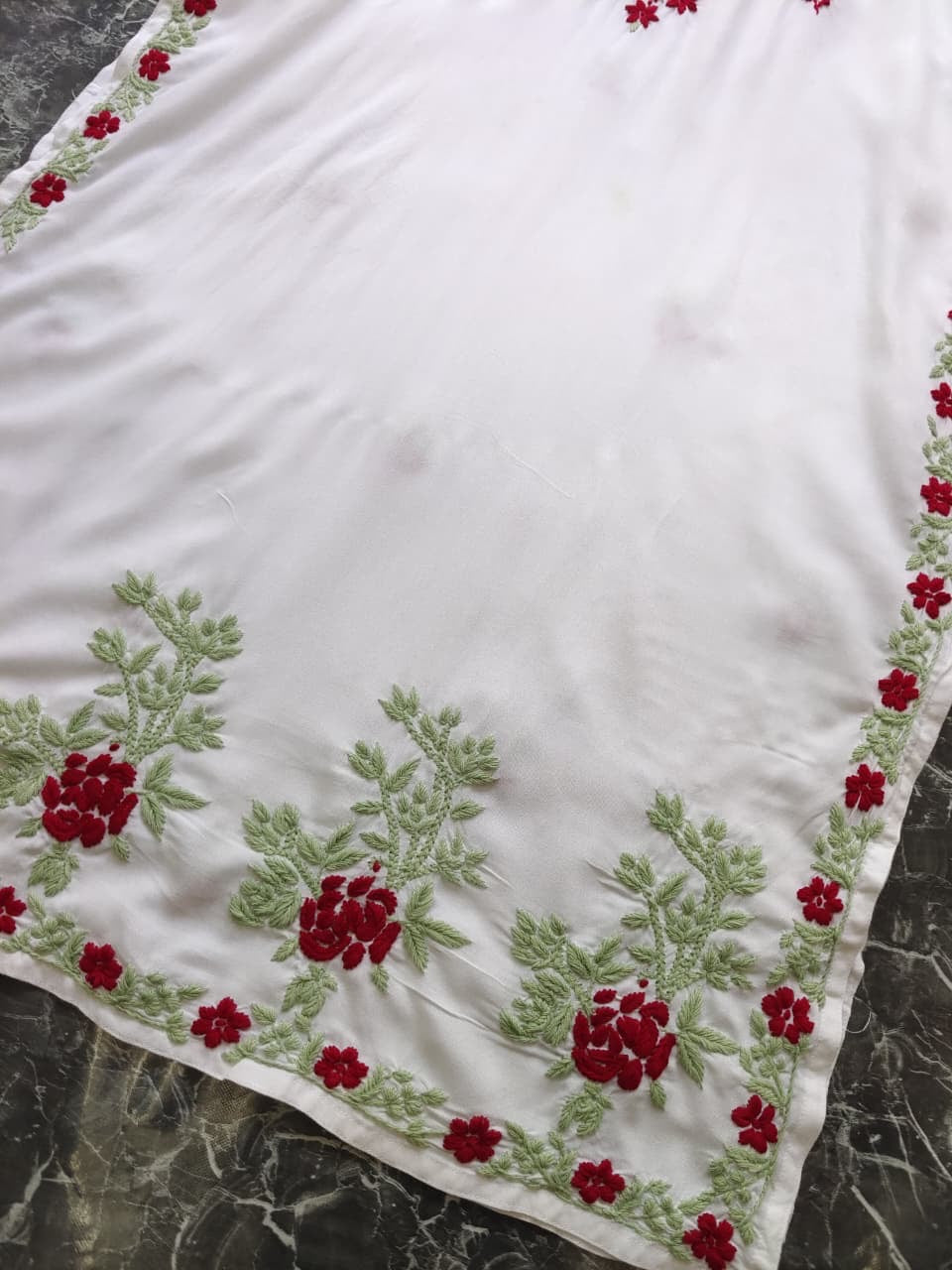 Designer white kurta with dual colour thread fine chikankari work