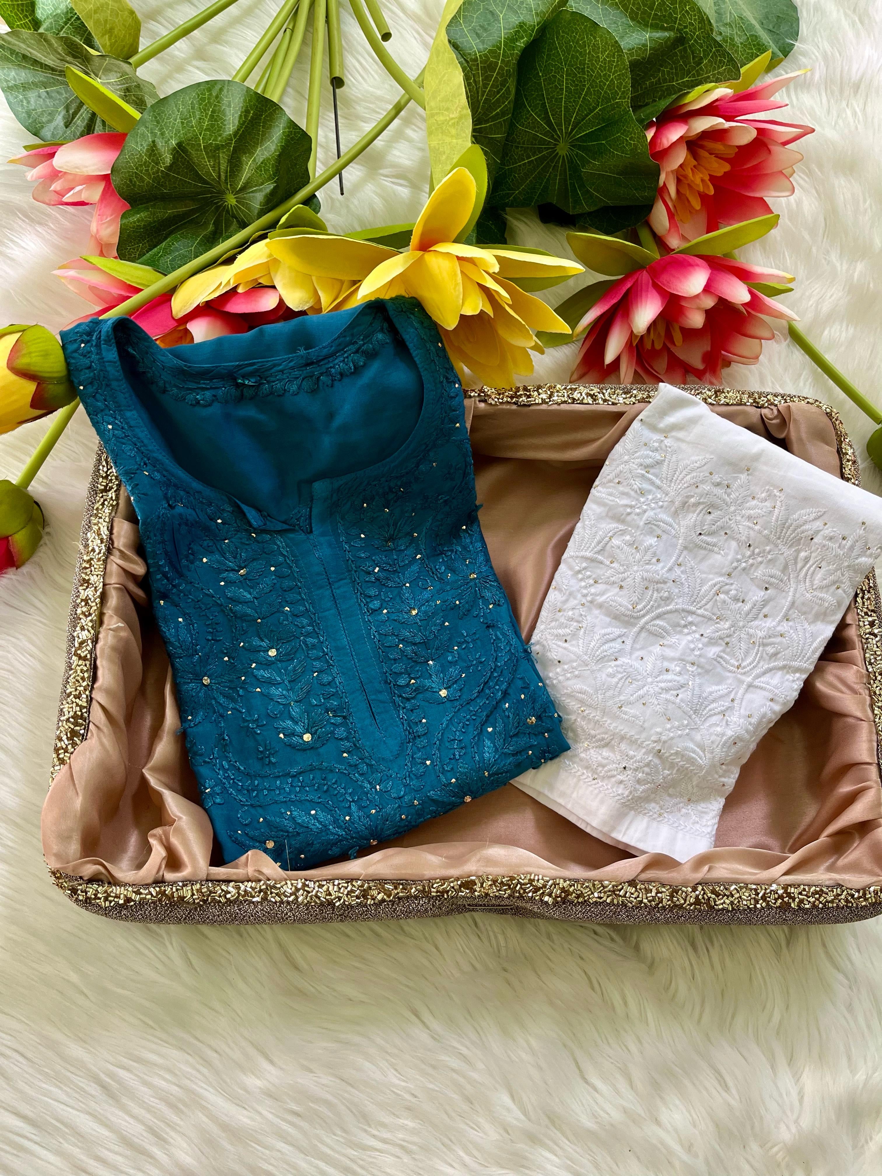 Zoya Muslin Muqaish Kurti  Ghaspatti with Bakhiya work