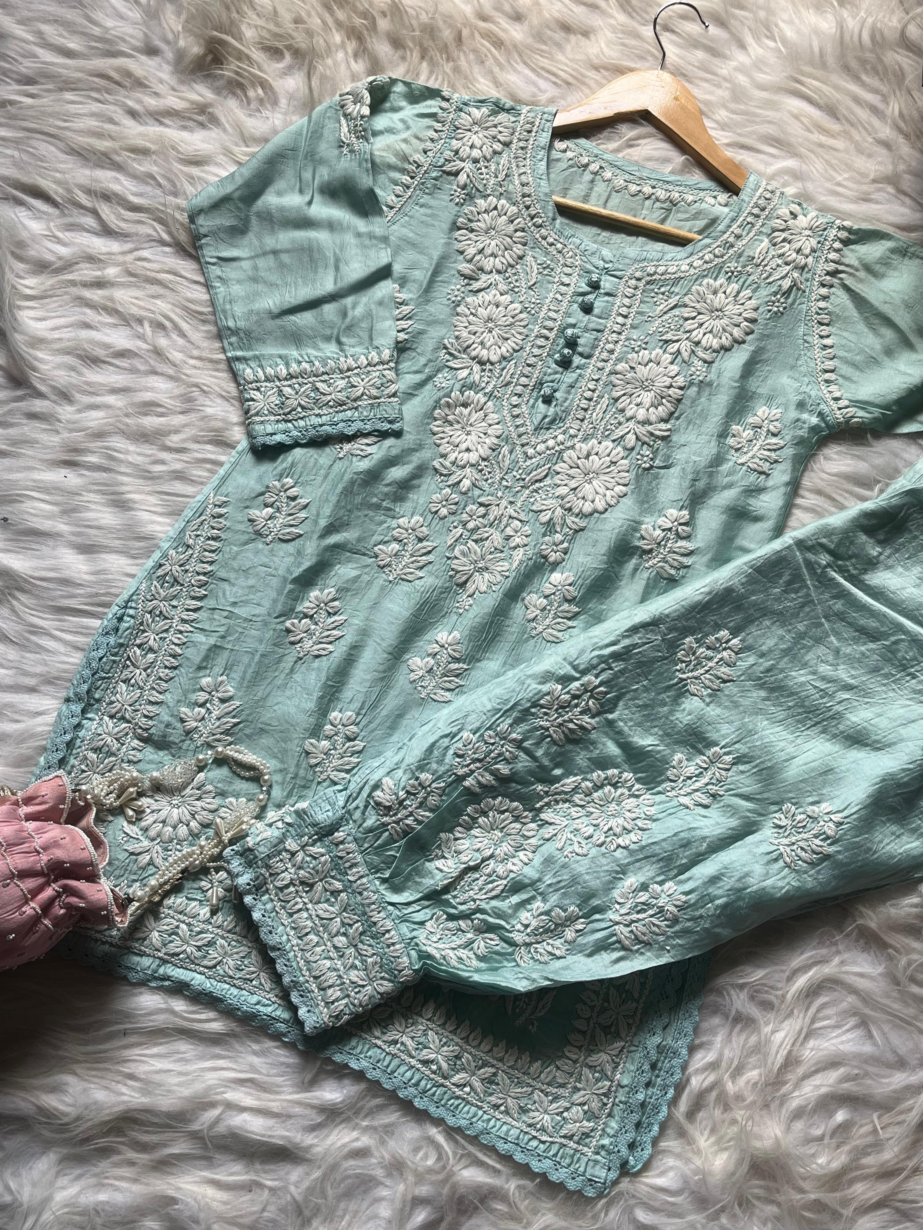 Butter soft chanderi Short Kurti with afghani pant