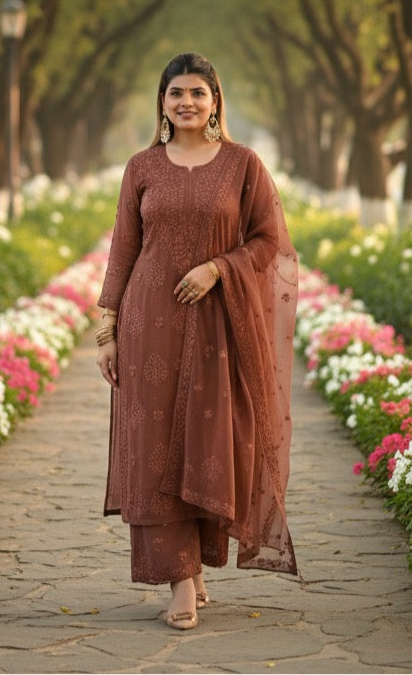 Zara Luxury Chikankari Georgette Suit Hand Embroidered Muqaish Work 3pc Set