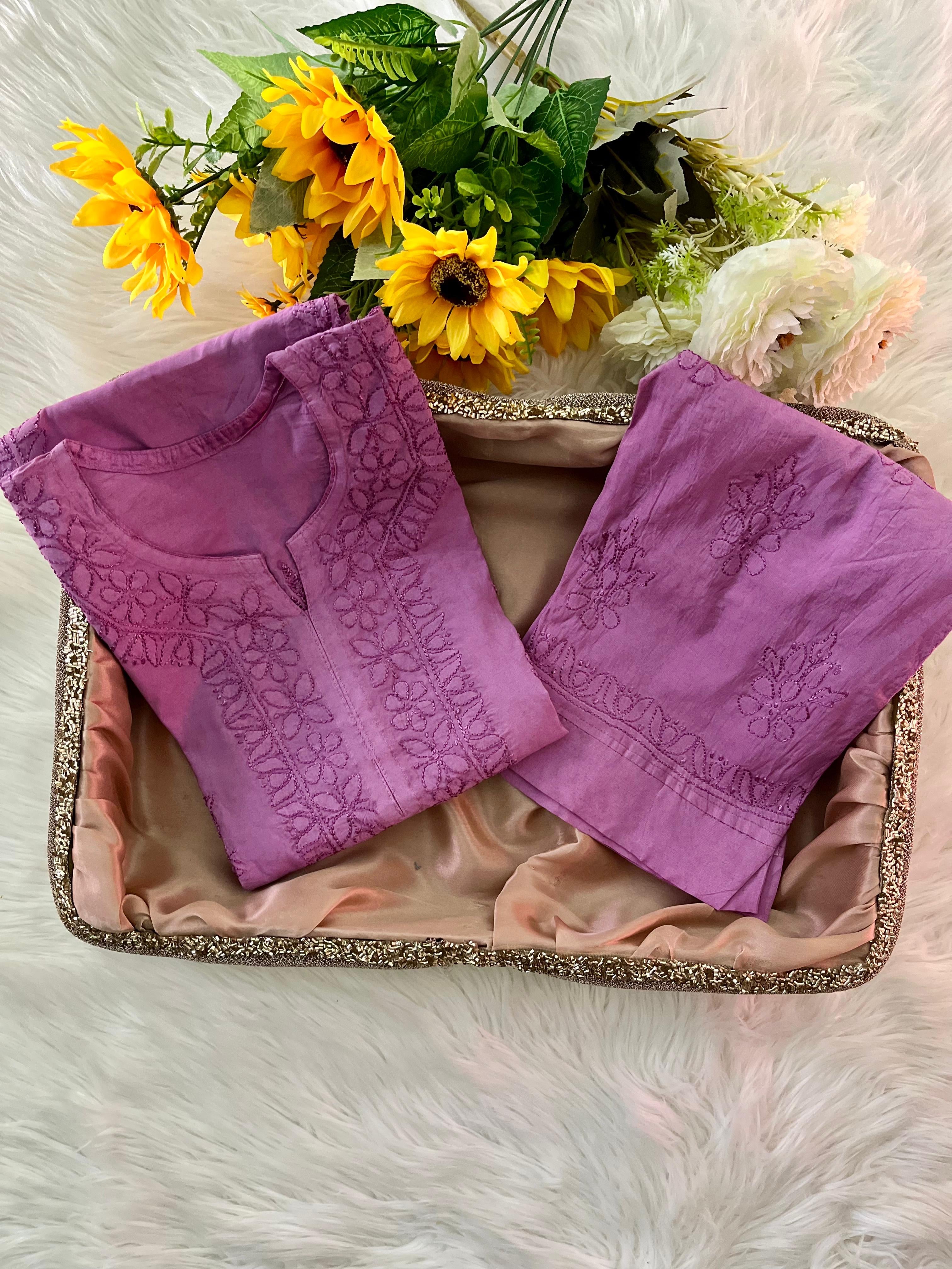 Tone-on-Tone Chanderi Kurti Pant Sets