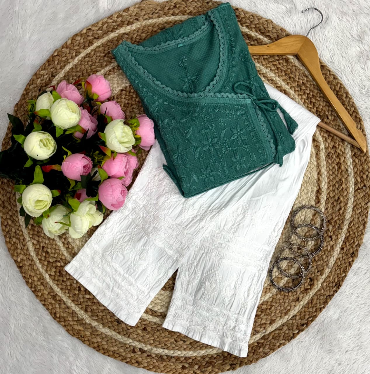 Ghas patti Hand rayon work dot Dori Angrakha