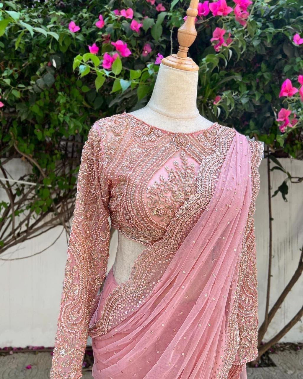 Heavy Georgette’s C-Pallu Embroidered Saree