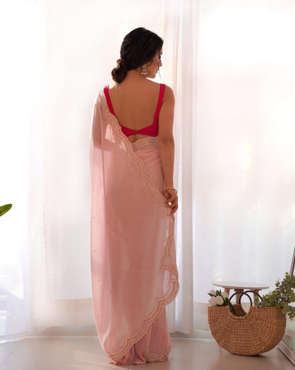 Heavy Georgette’s C-Pallu Embroidered Saree