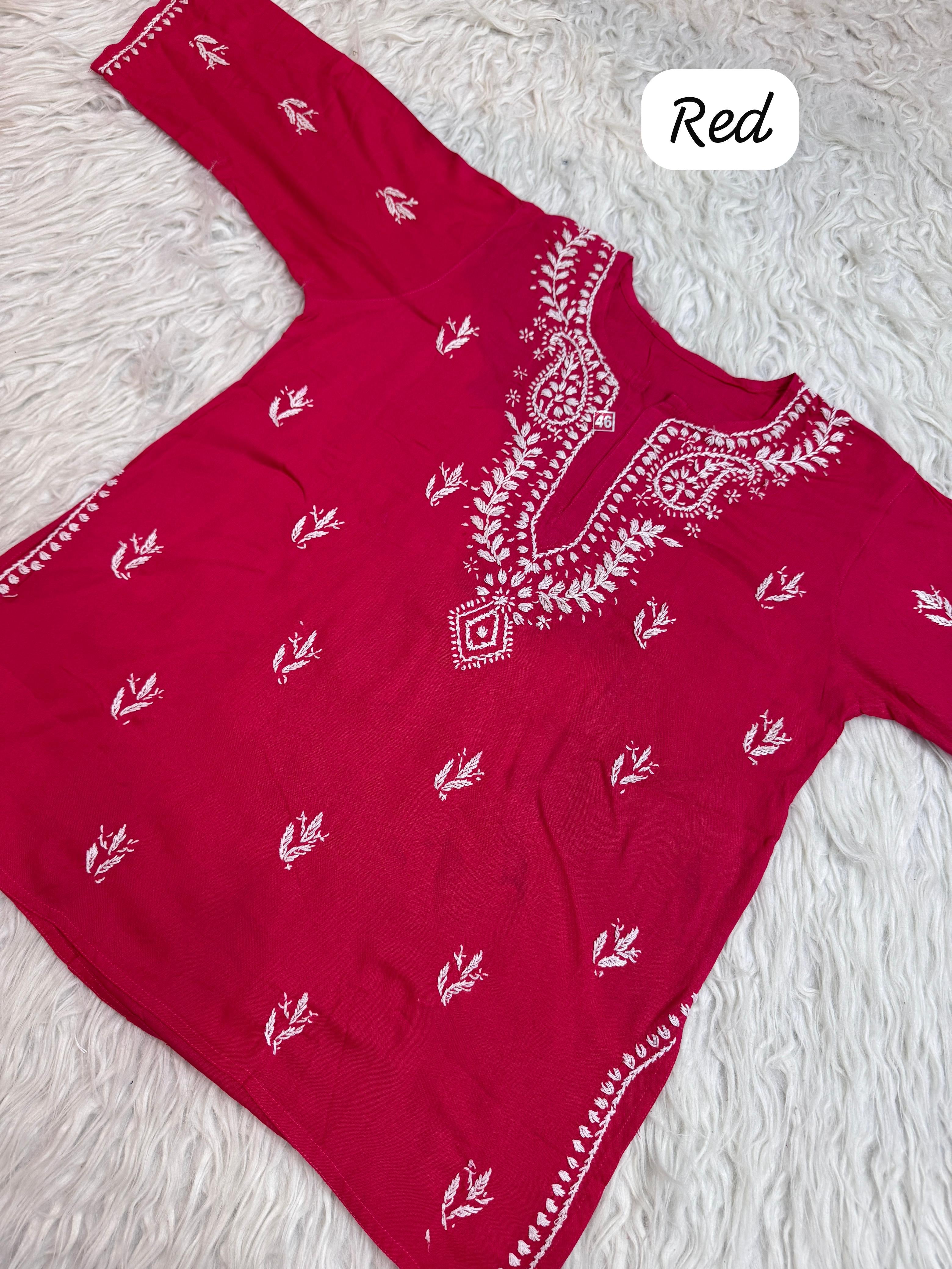 Rich Handworked Gala Buti Soft Short Top