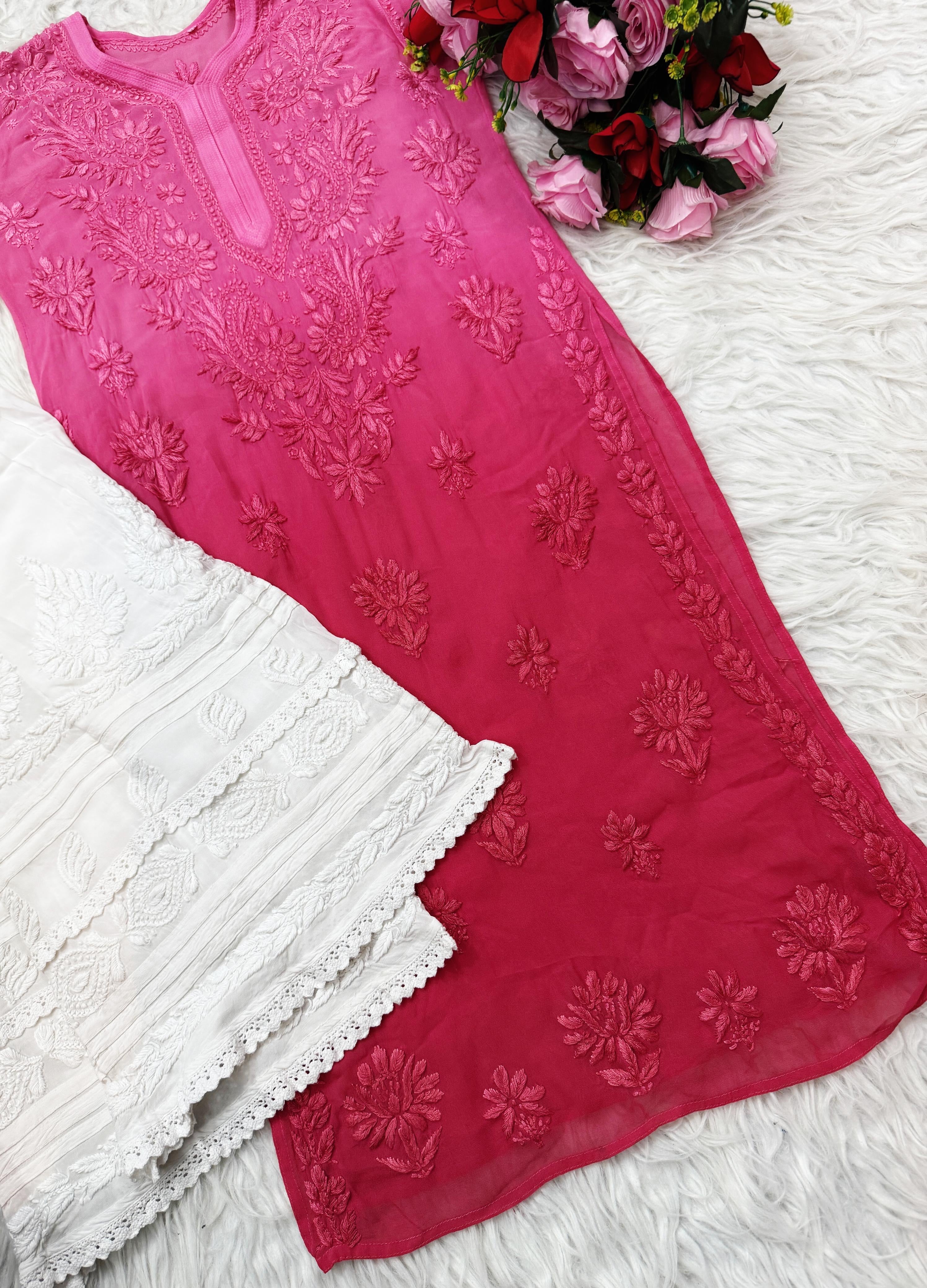 3d Lucknowi Ghaspatti Pure handwork Viscose Kurta with inner