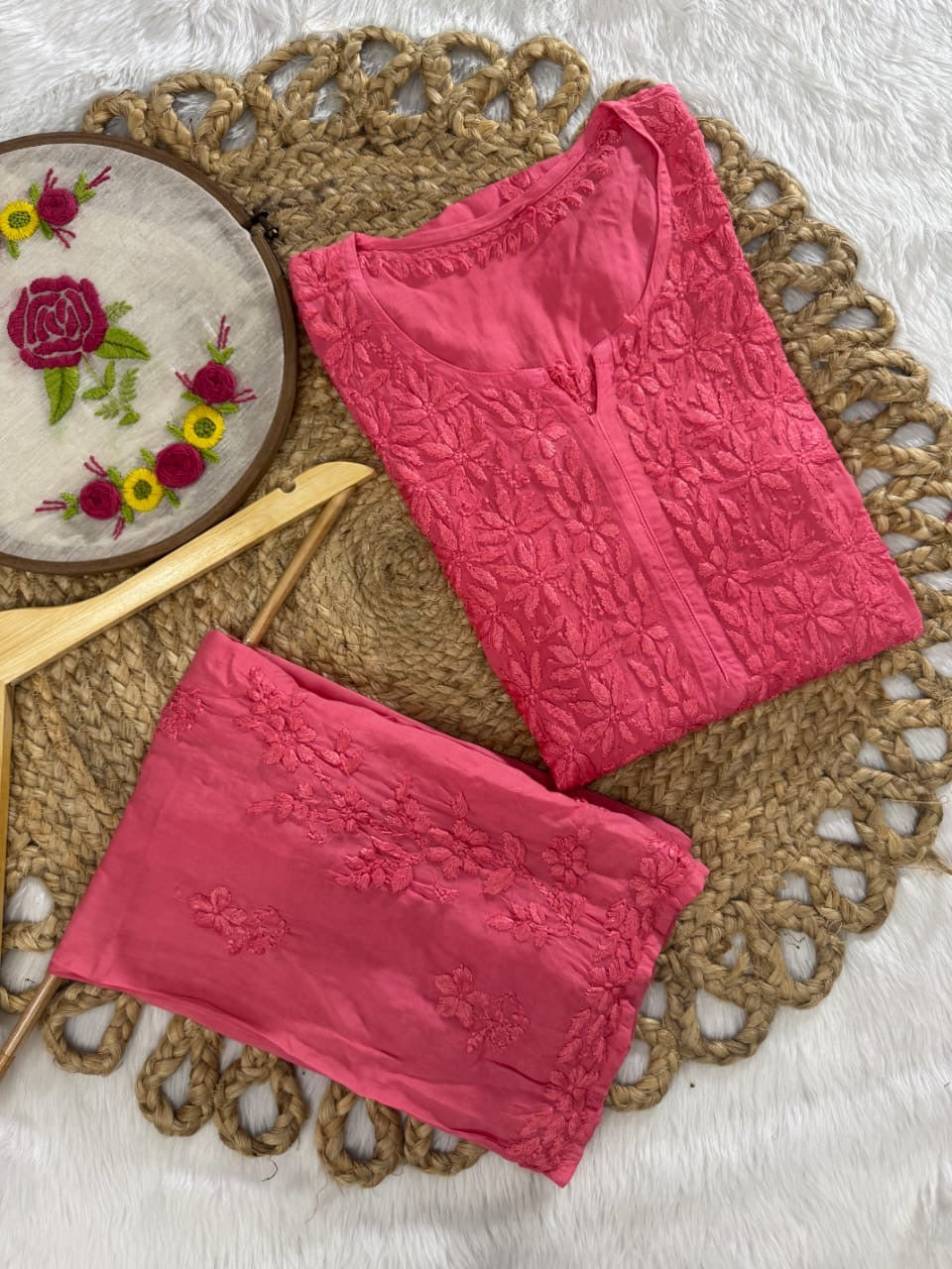 Dyed Modal kurti & plazzo Heavy 3d worked