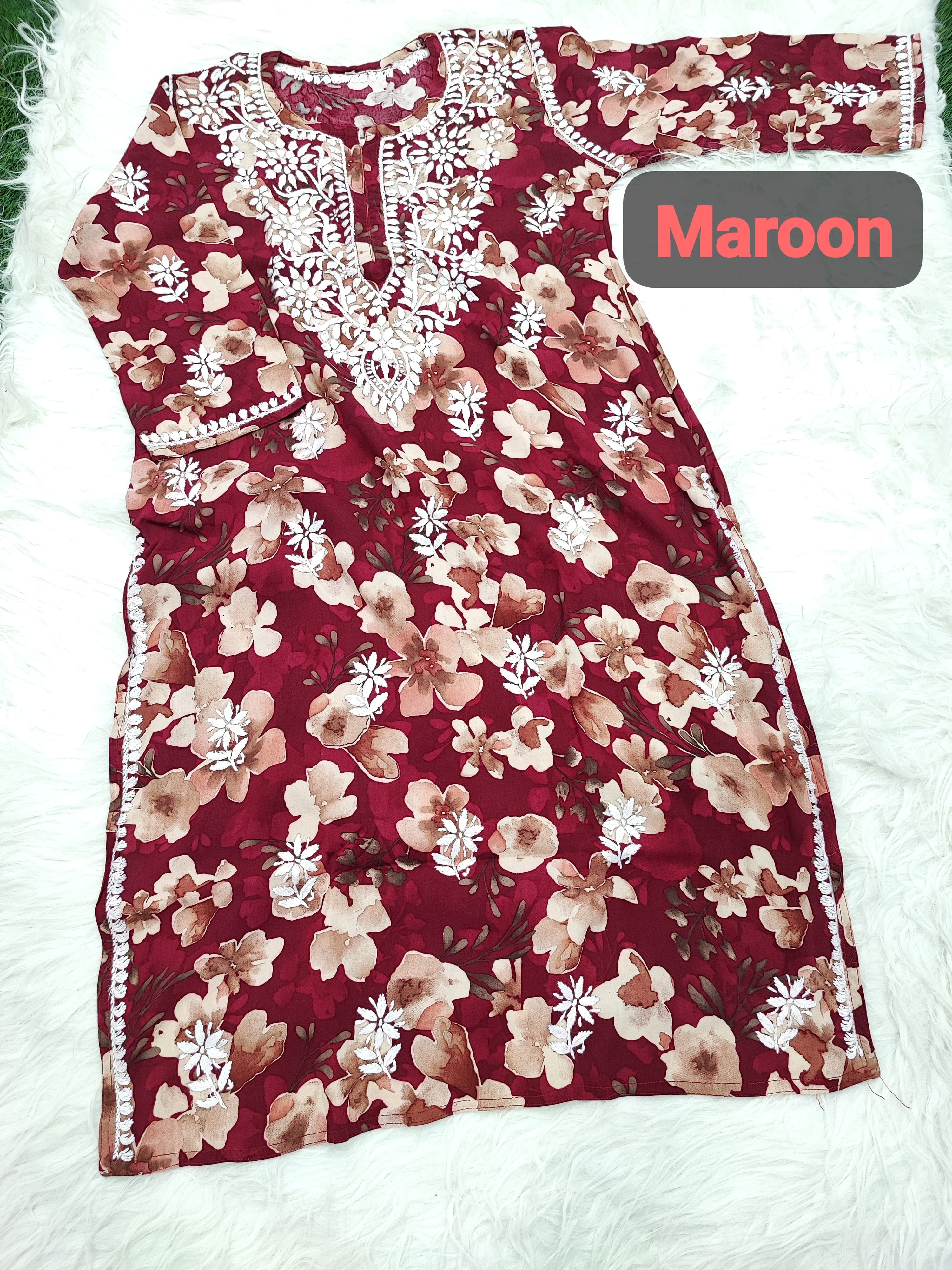 Iron Free Comfy Perfect Ready Chikan Floral Kurta