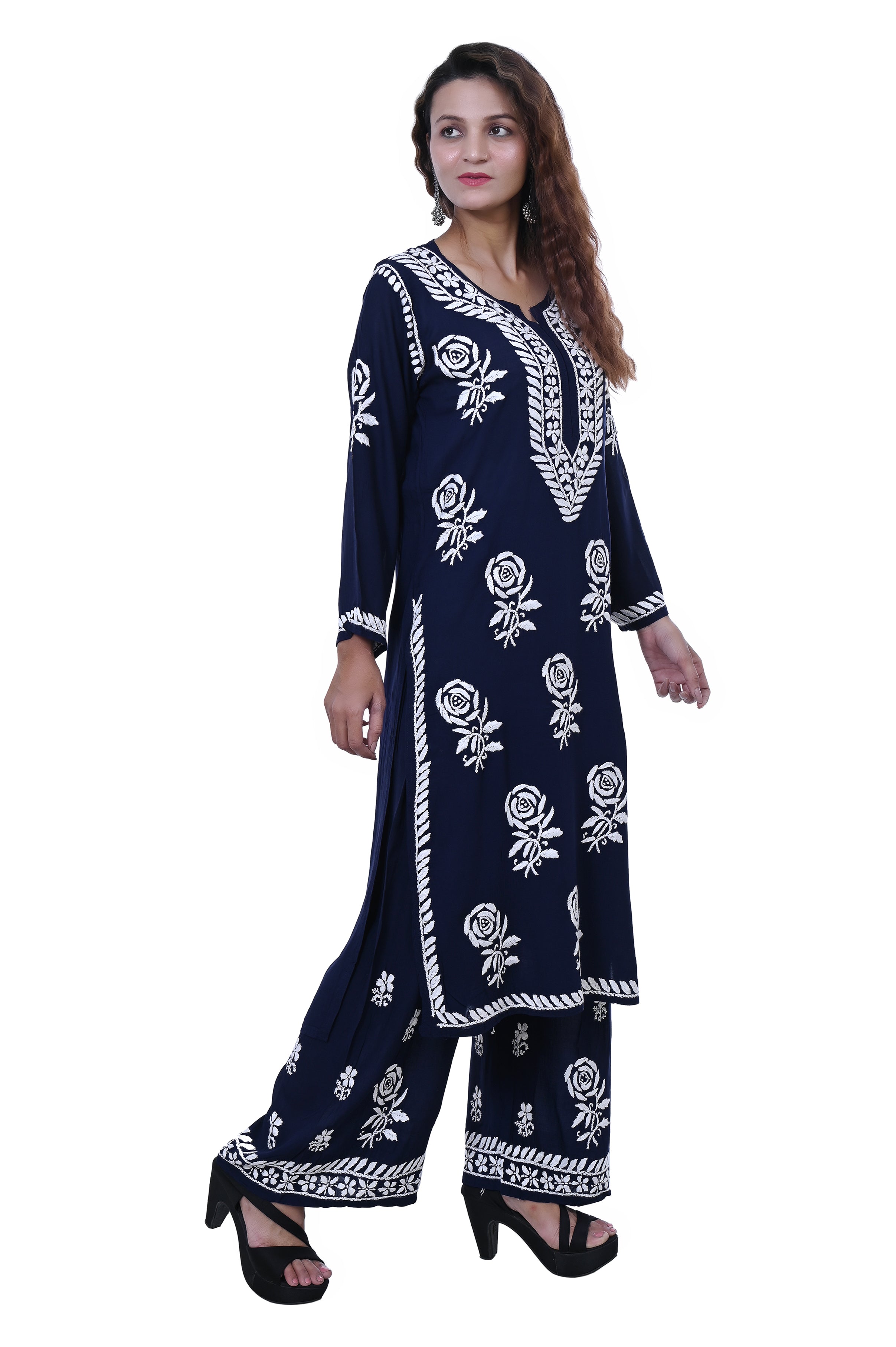 Modal Cotton Hand white thread embroidered Co-ord