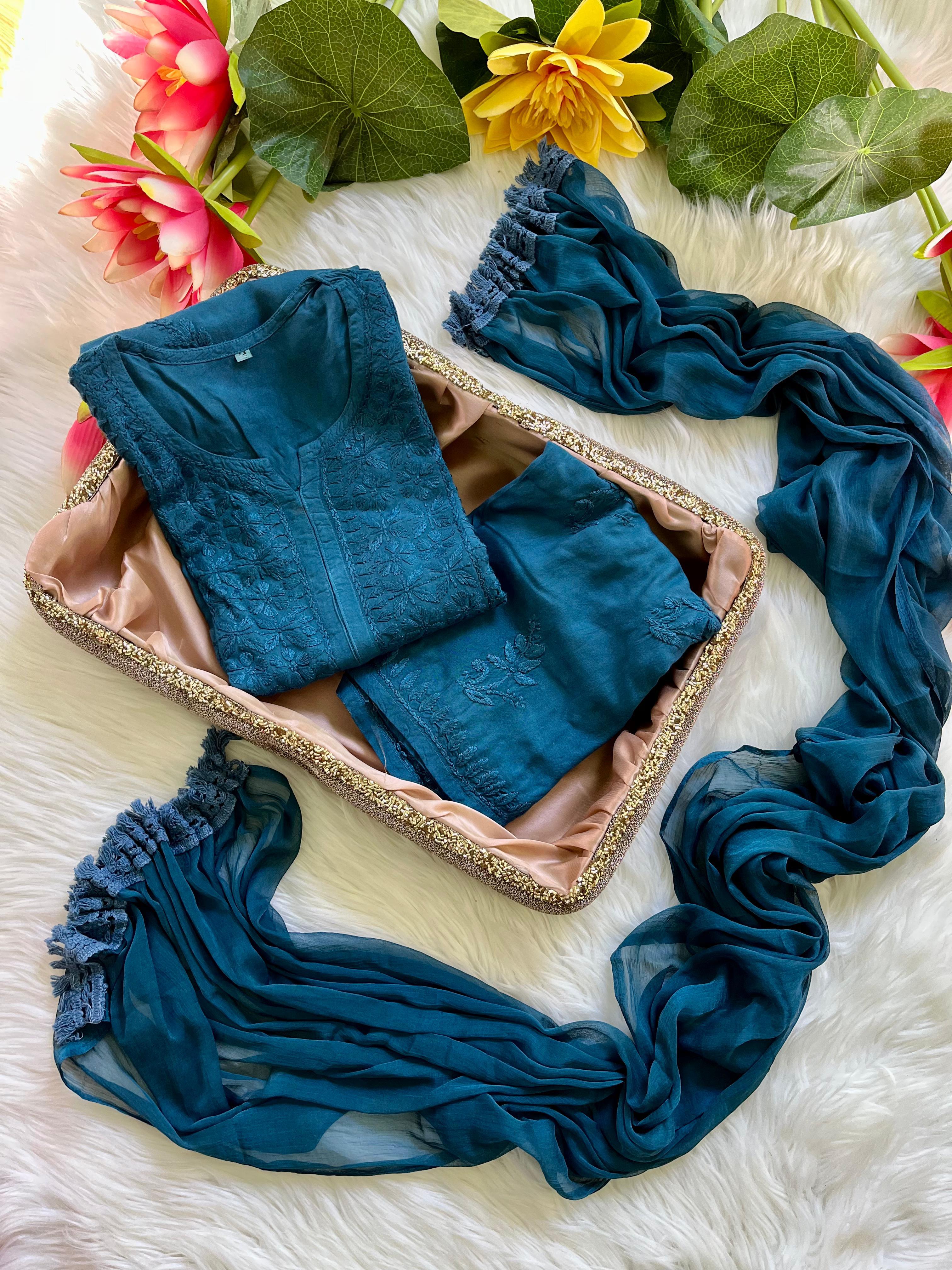 Zoya Rangrez Comfy 3pc Chikankari hand embroidered Set : Saba Ibrahim Inspired