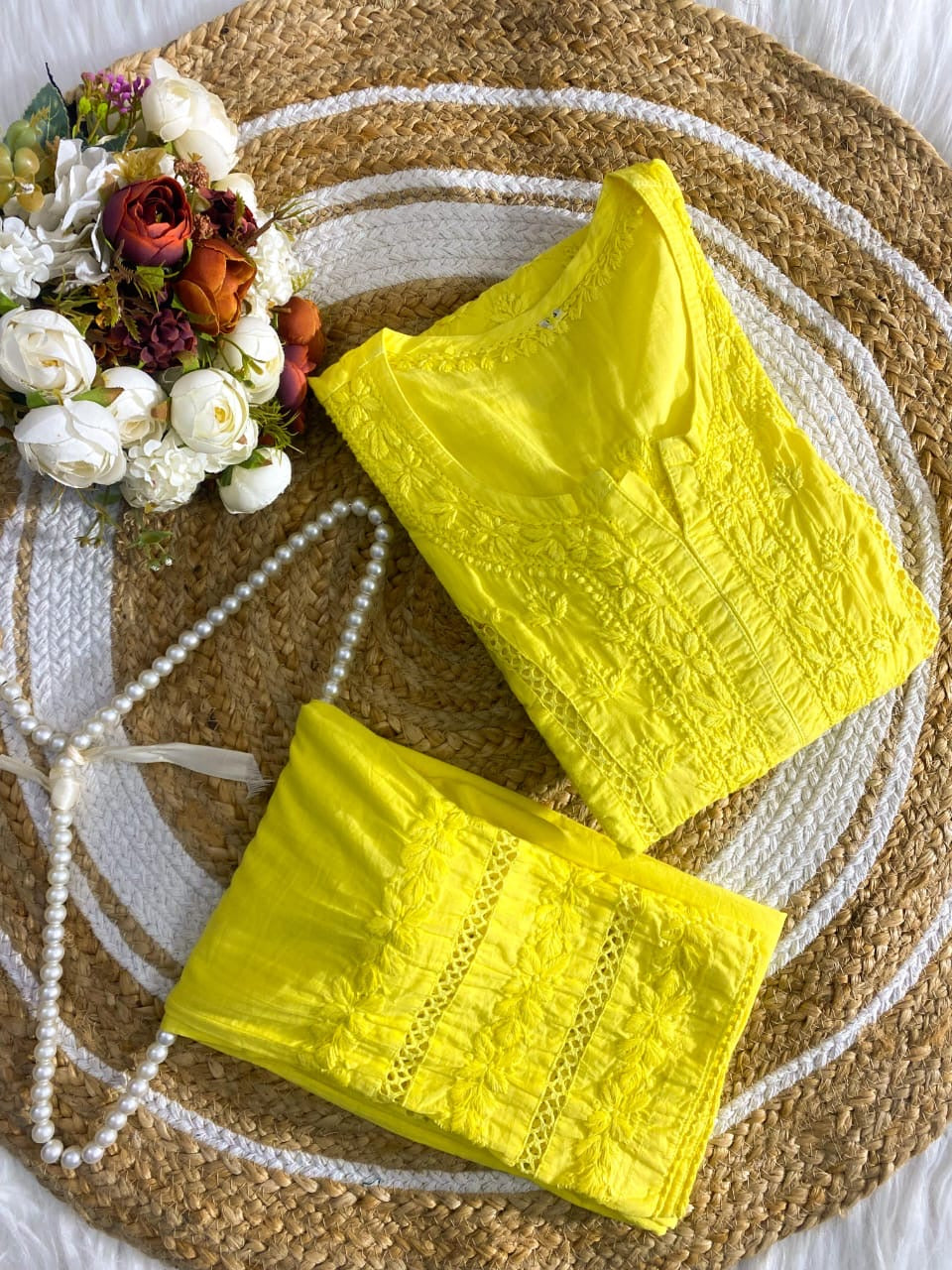 3D Worked mul Mul Chikankari Combo