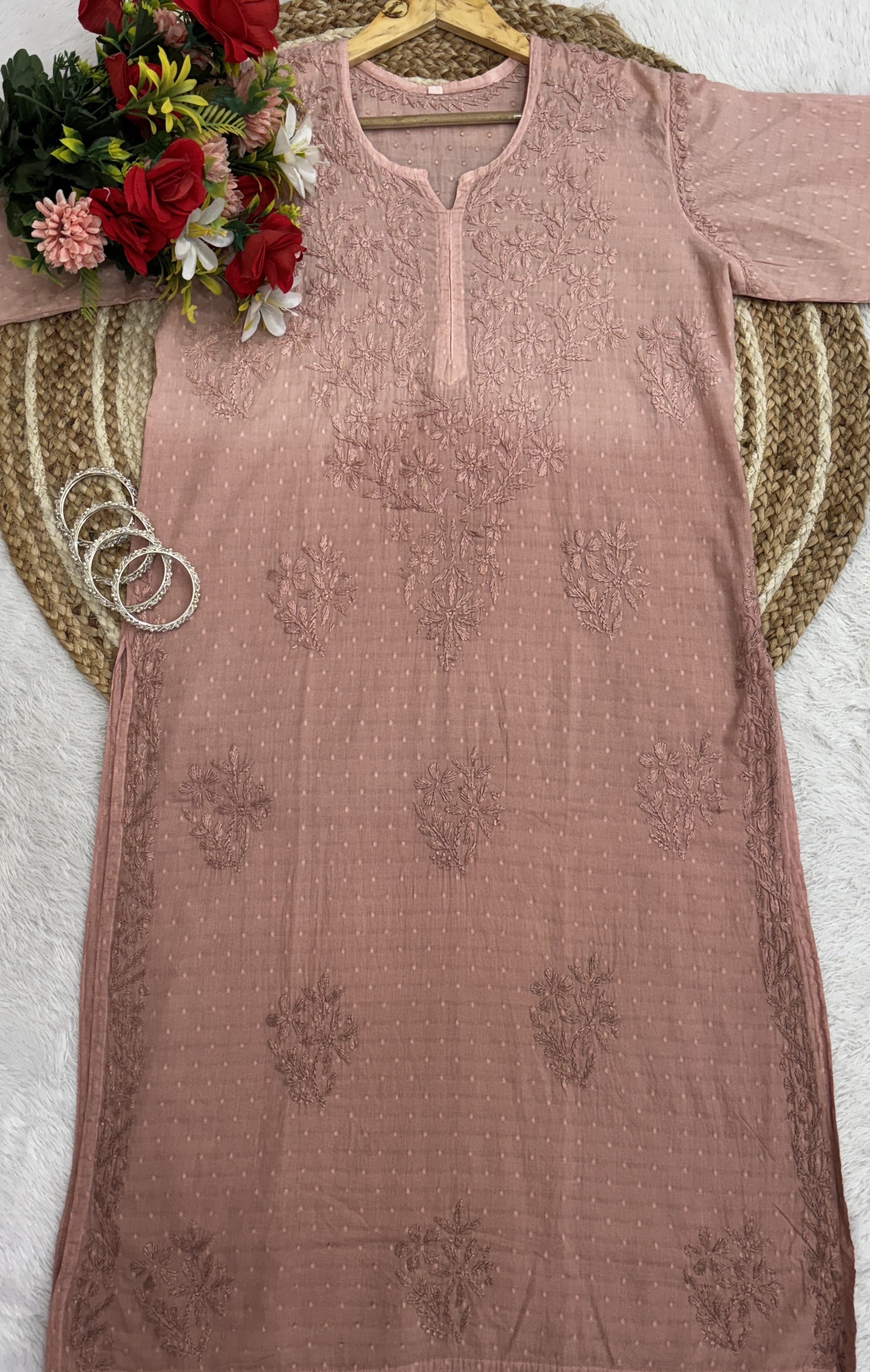 Premium Dobby Cotton Dyeable Dual Shade Kurtas With Free size Pant