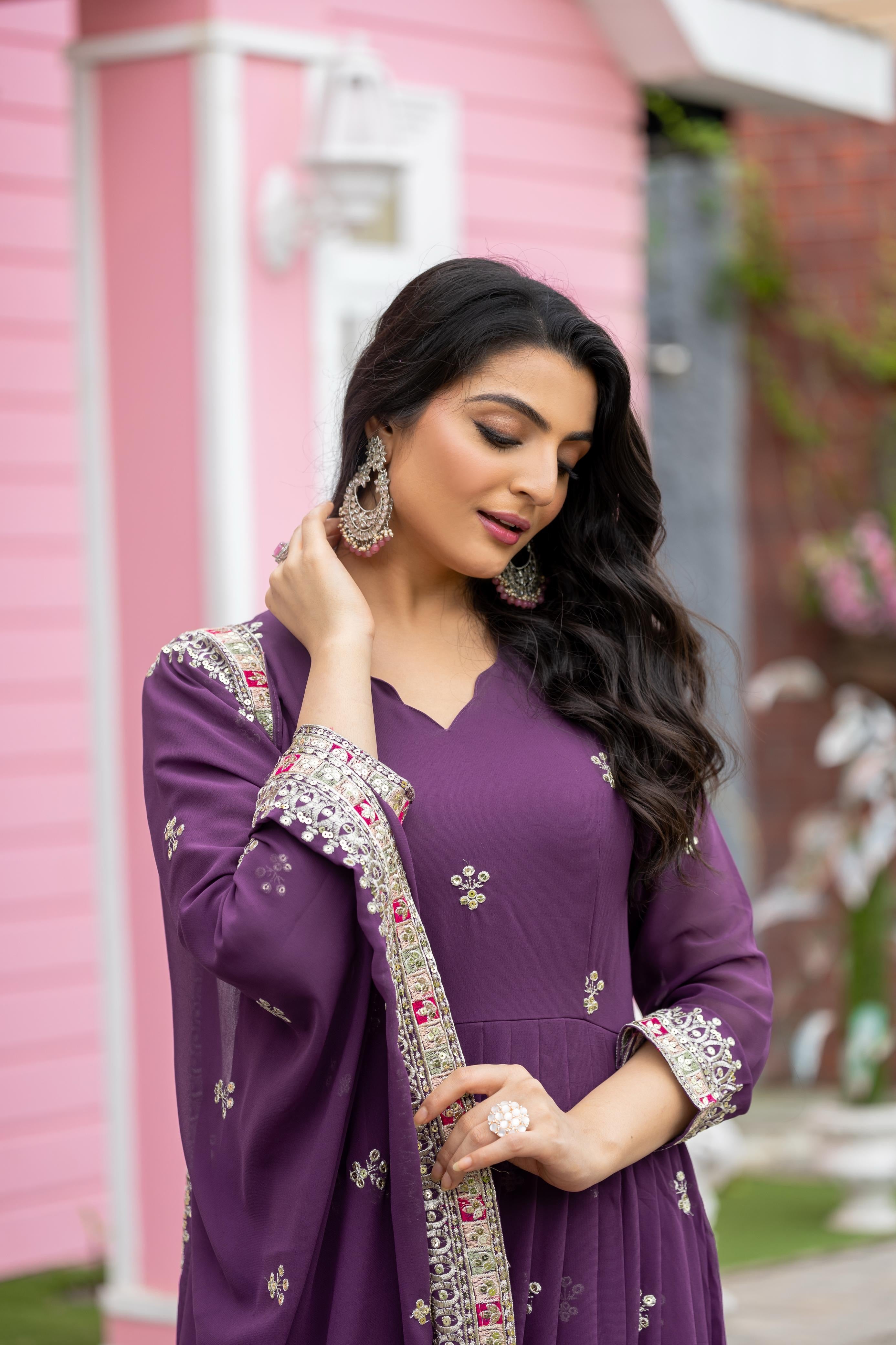 Heavy embroidery 3pc Purple Set