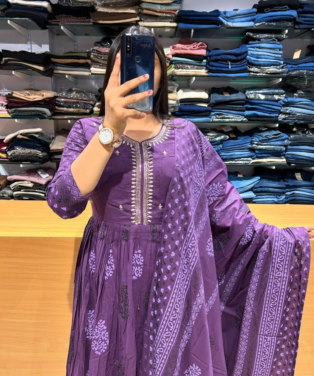 Purple Flaired Anarkali Suit Set