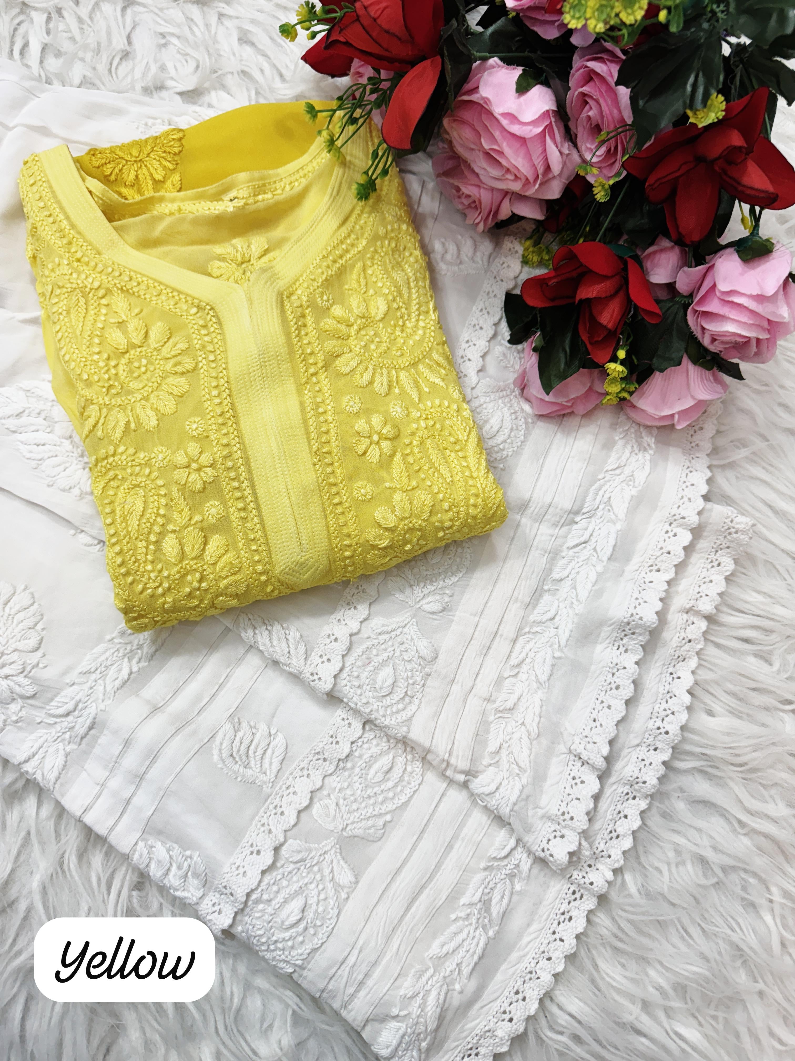 3d Lucknowi Ghaspatti Pure handwork Viscose Kurta with inner