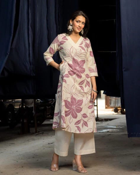 Pure Cotton Kurta plazzo in Floral prints