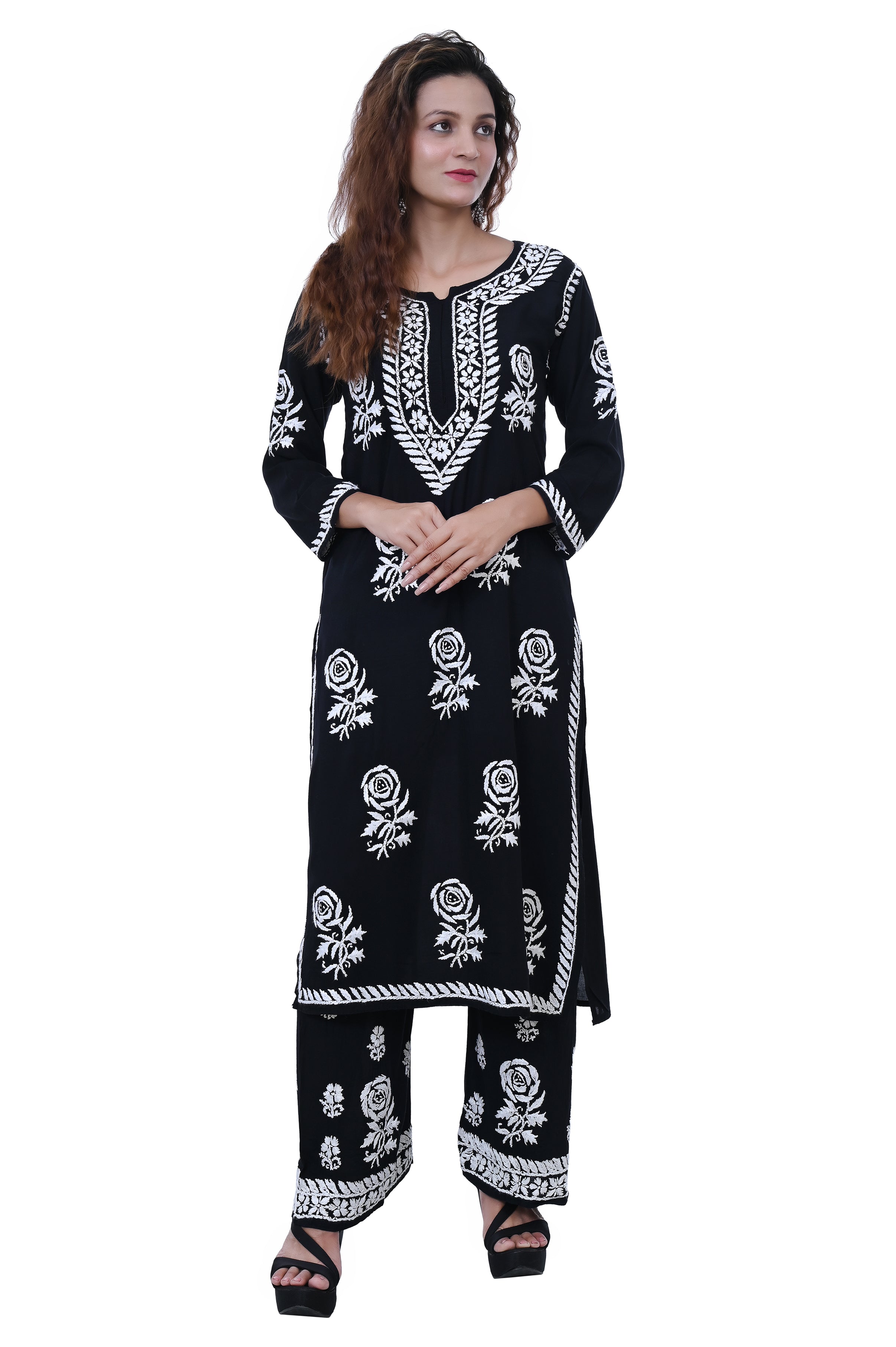 Modal Cotton Hand white thread embroidered Co-ord