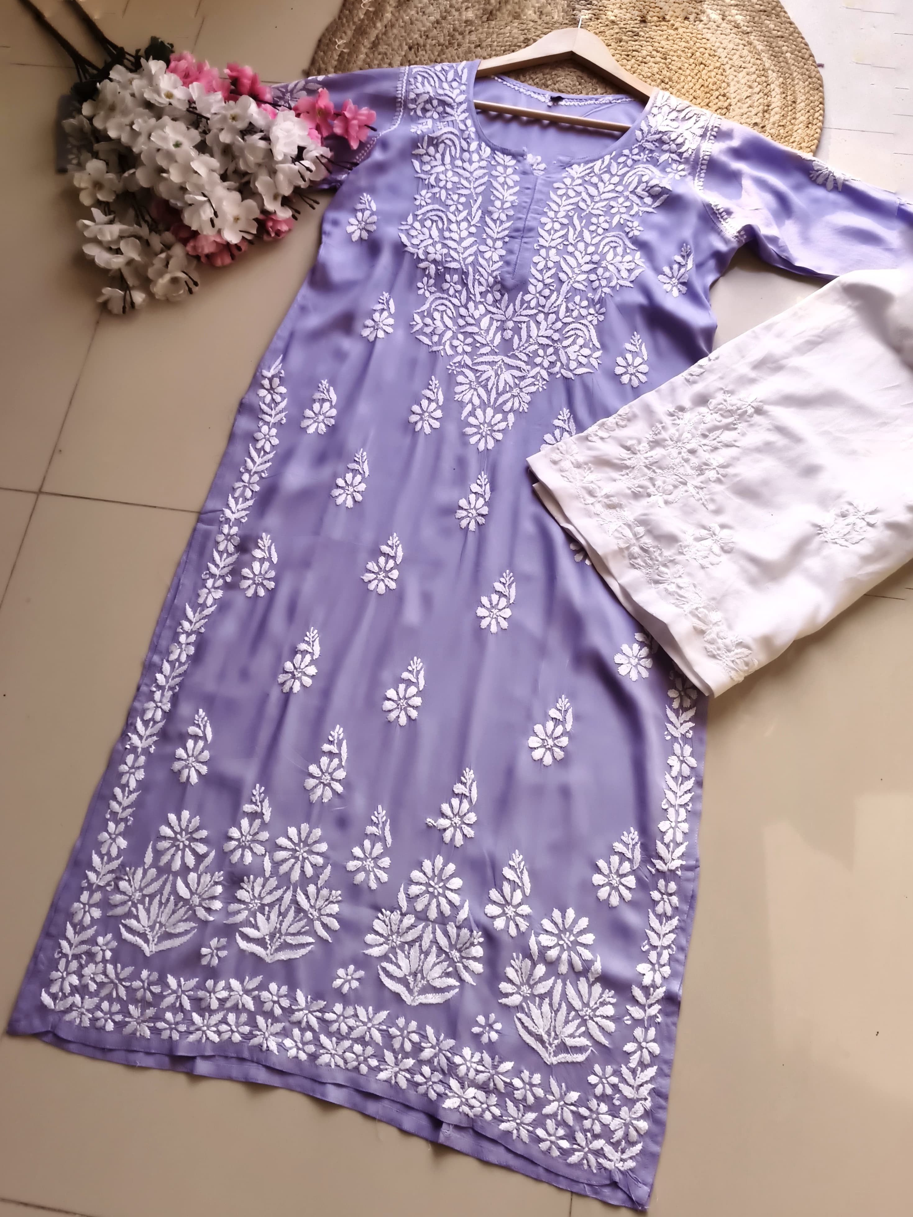 Modal Pure Cotton 3d Work Chikan Kurta